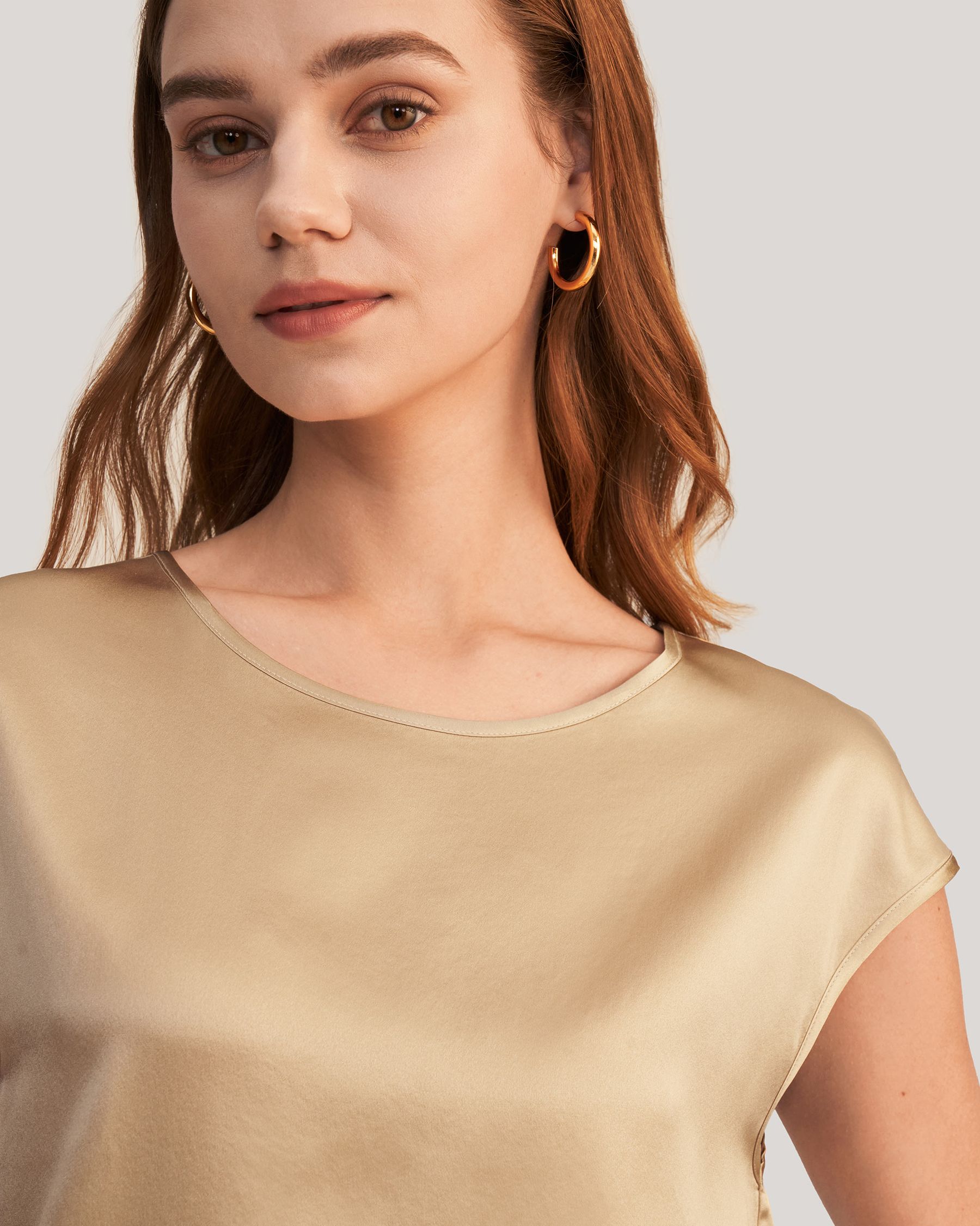 Basic Cap Sleeves  Silk T Shirt For Women