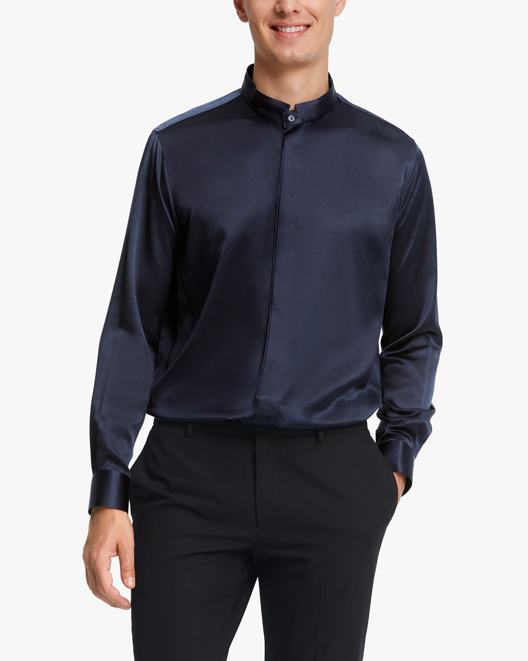 Classic Concealed Placket Silk Men Shirt