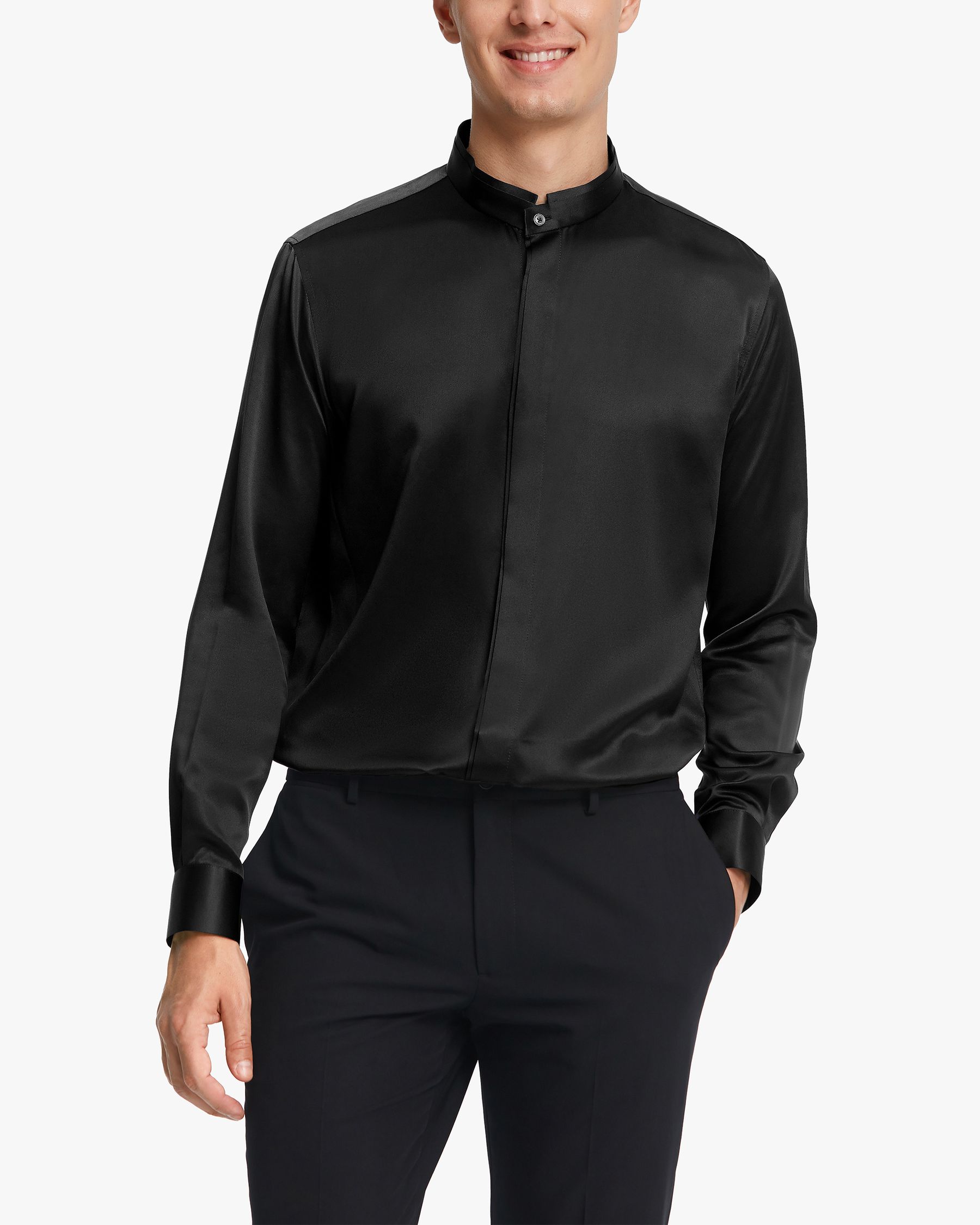 Camisa Hombre Clásica Seda Tapeta Oculta