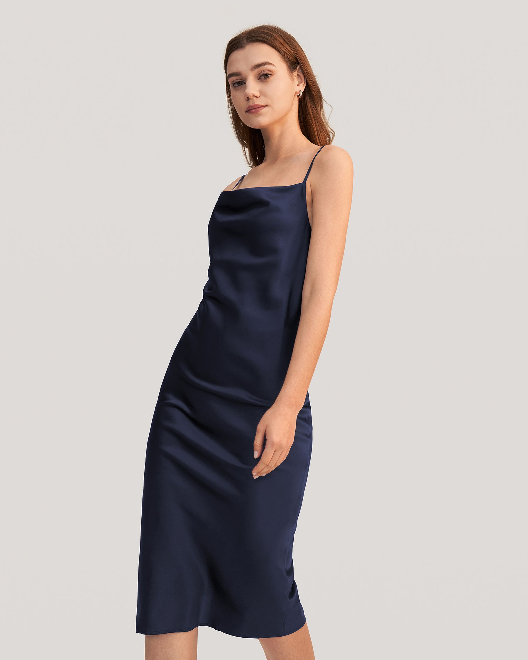 Elegant Alluring Cowl Neck Silk Dress