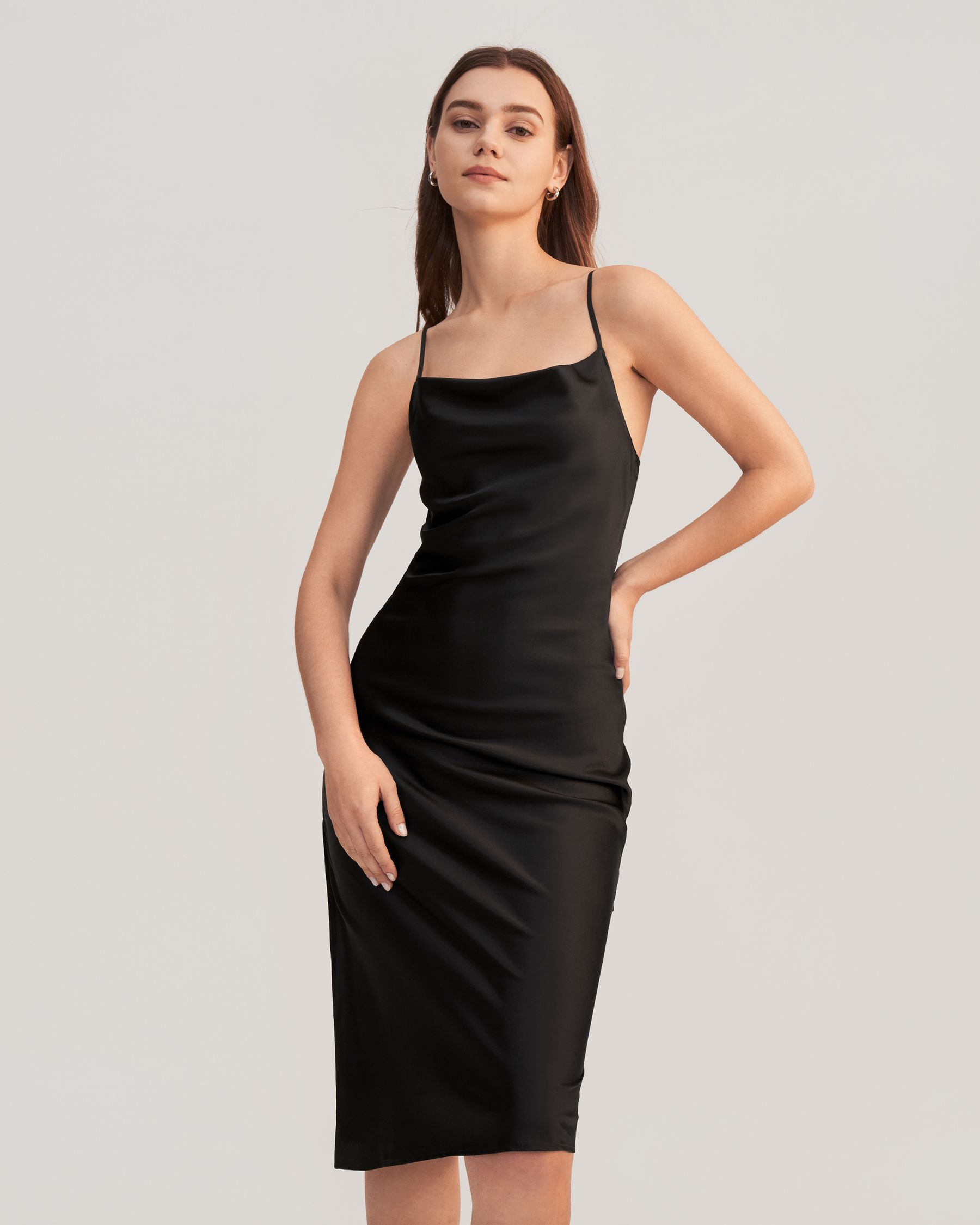 Elegant Alluring Cowl Neck Silk Dress