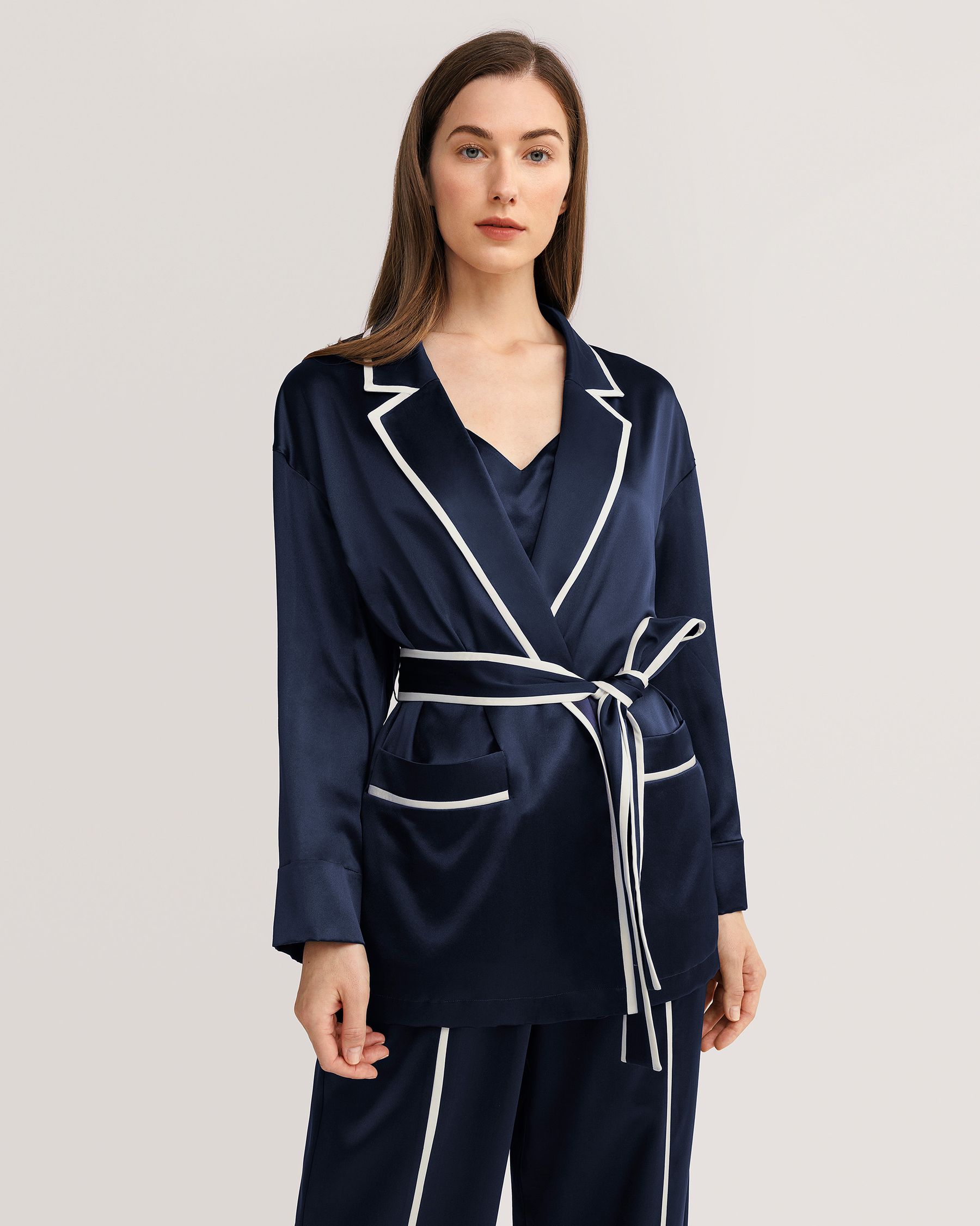 Classic Lapel Collar Silk Robe