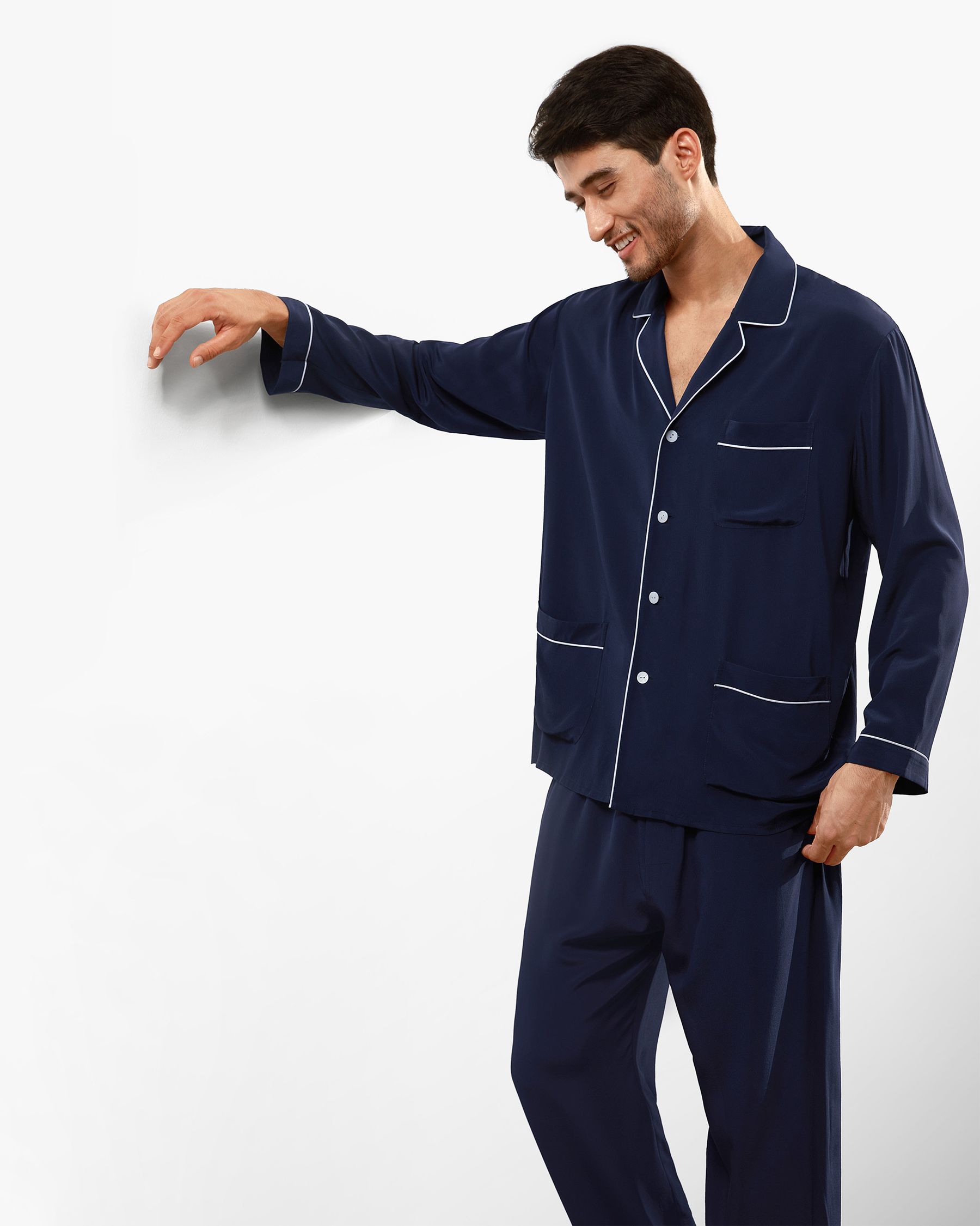 Silk Pajamas Set With Lapel Collar