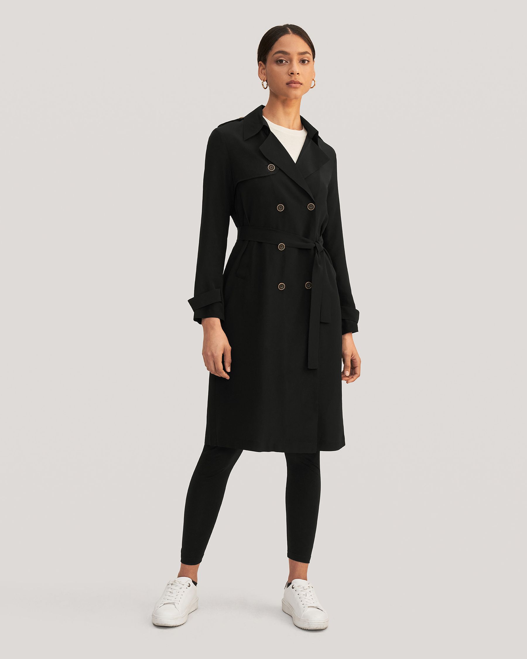 Classic Double-Breasted Silk Trench Coat