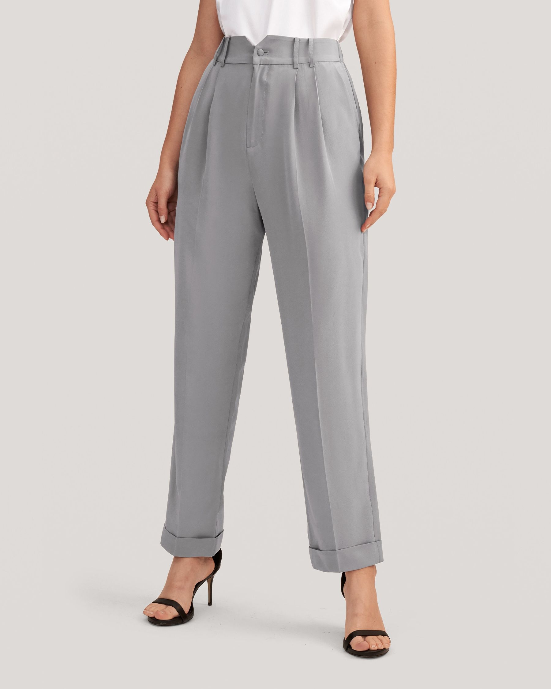 Women Tucked Tapered Silk Pants