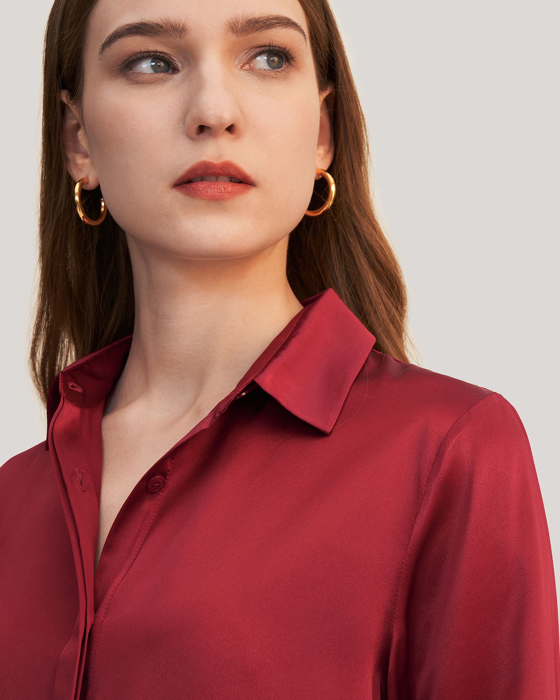 Basic Concealed Placket women Silk Shirt