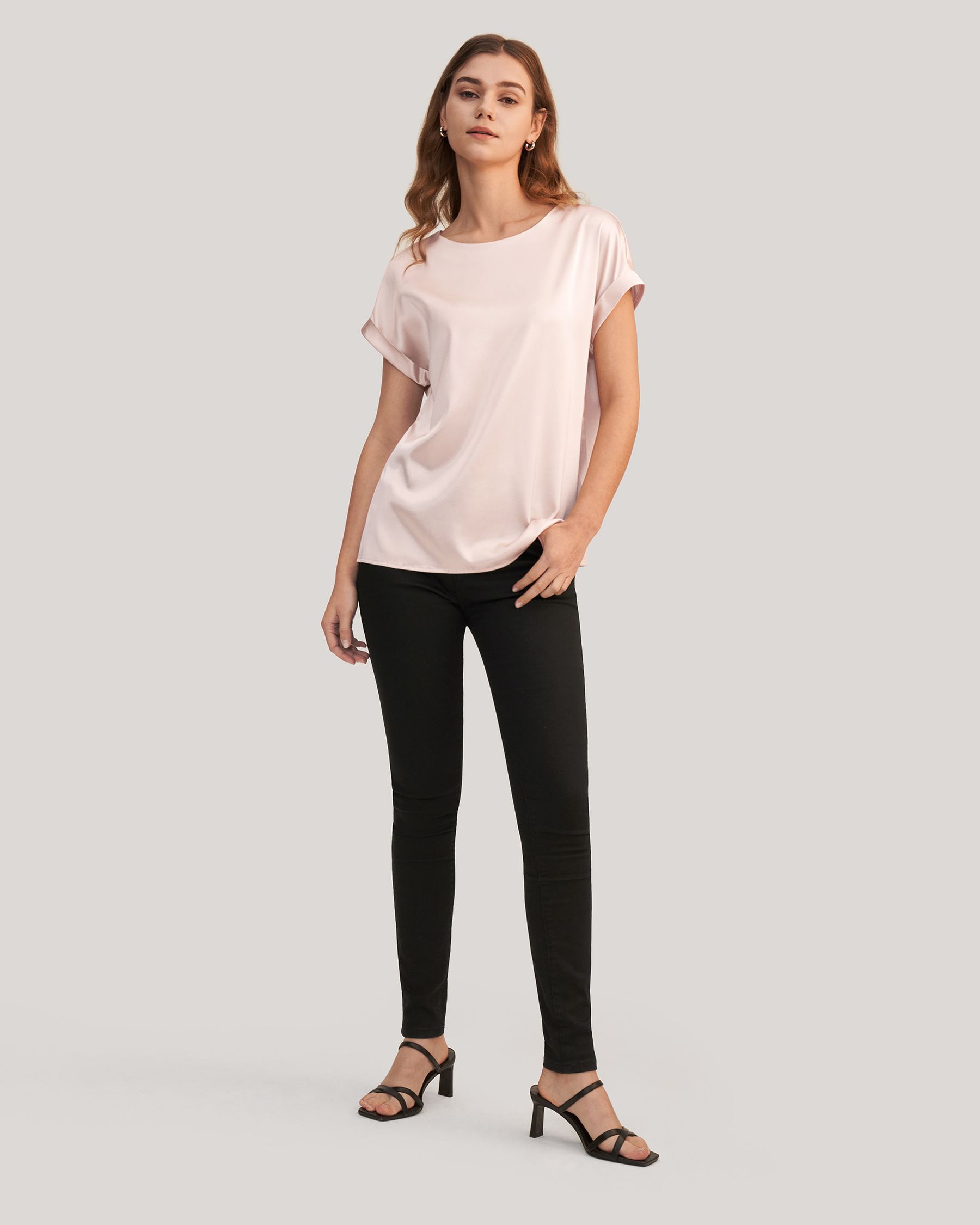 Short Sleeves Round Neck  Silk T Shirt