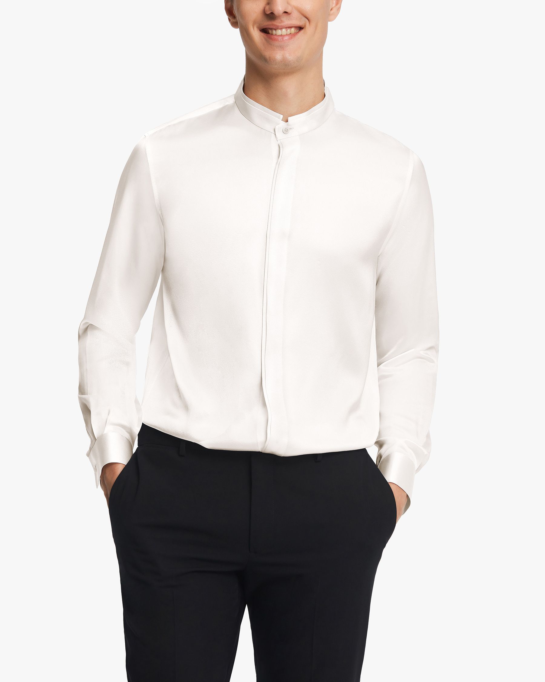 Chemise homme classique en soie à patte de boutonnage dissimulée