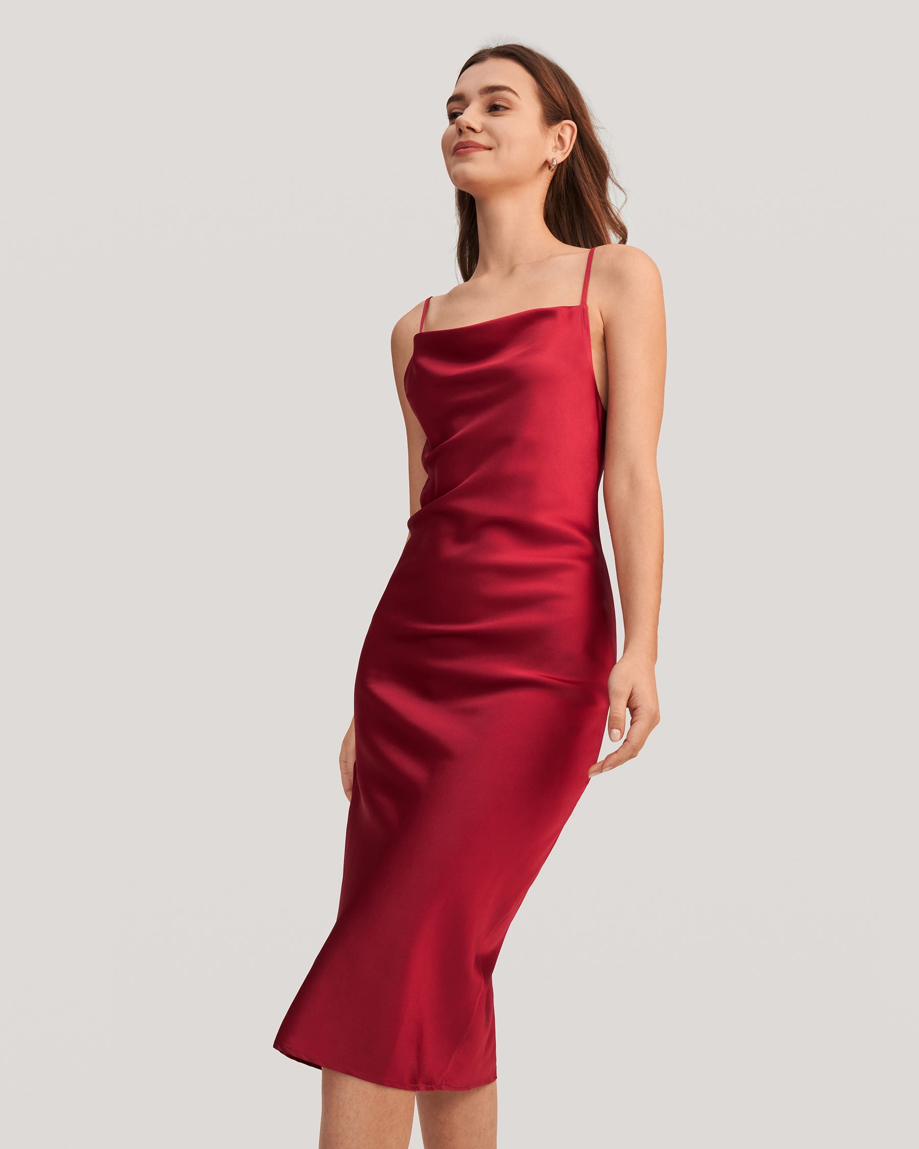 Elegant Alluring Cowl Neck Silk Dress