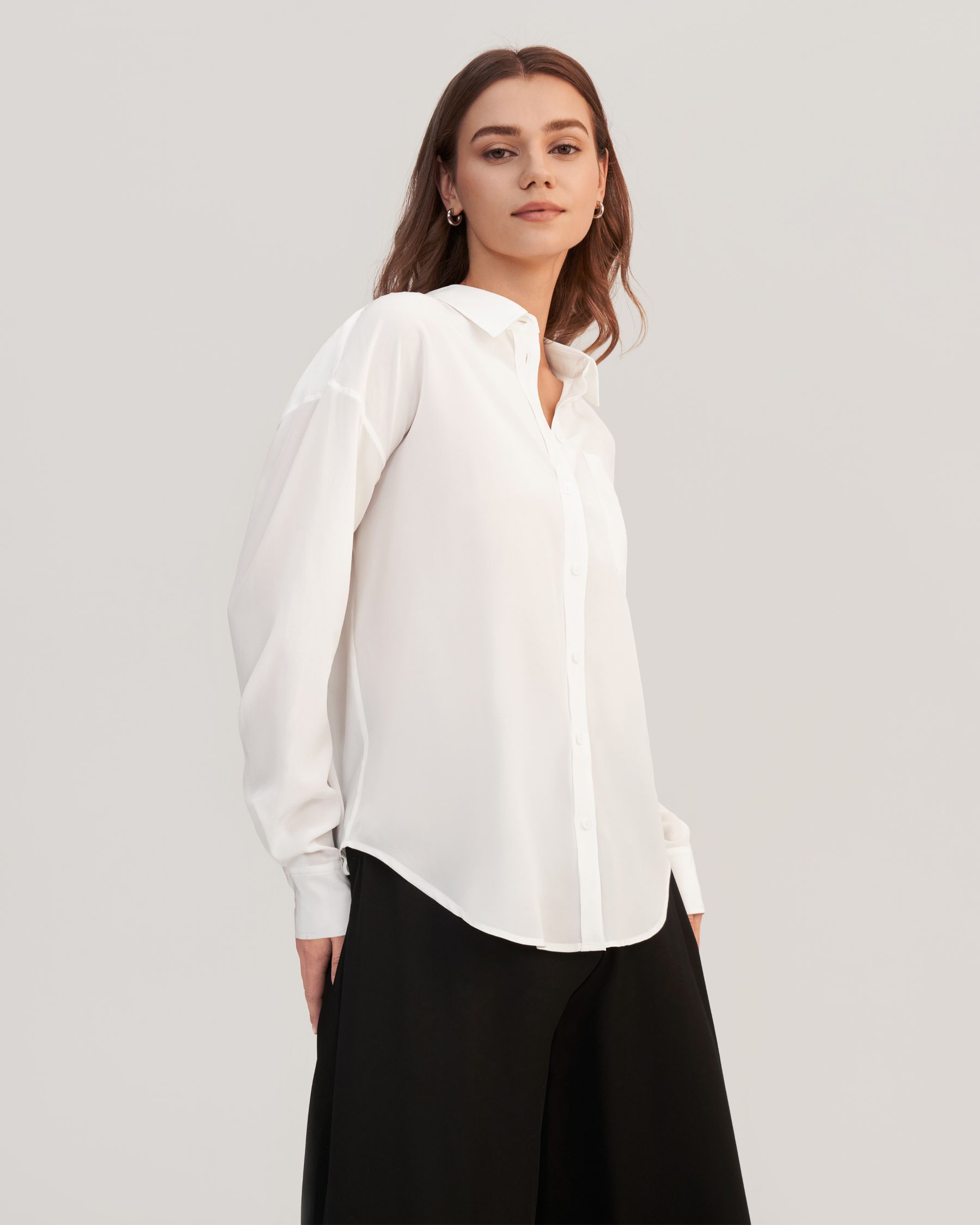 Drop Skuldre Oversize Silke Skjorte