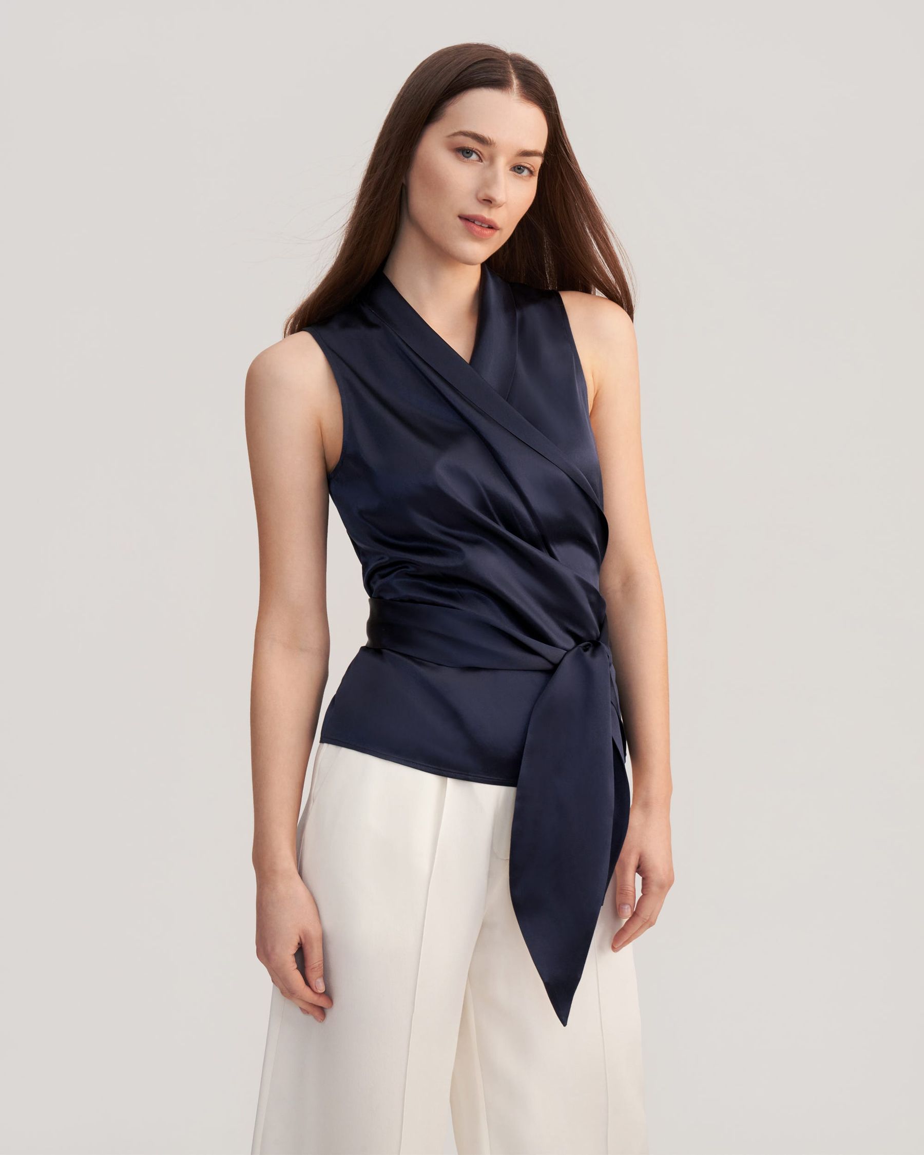 Kvinder Elegant Silke Wrap Bluse