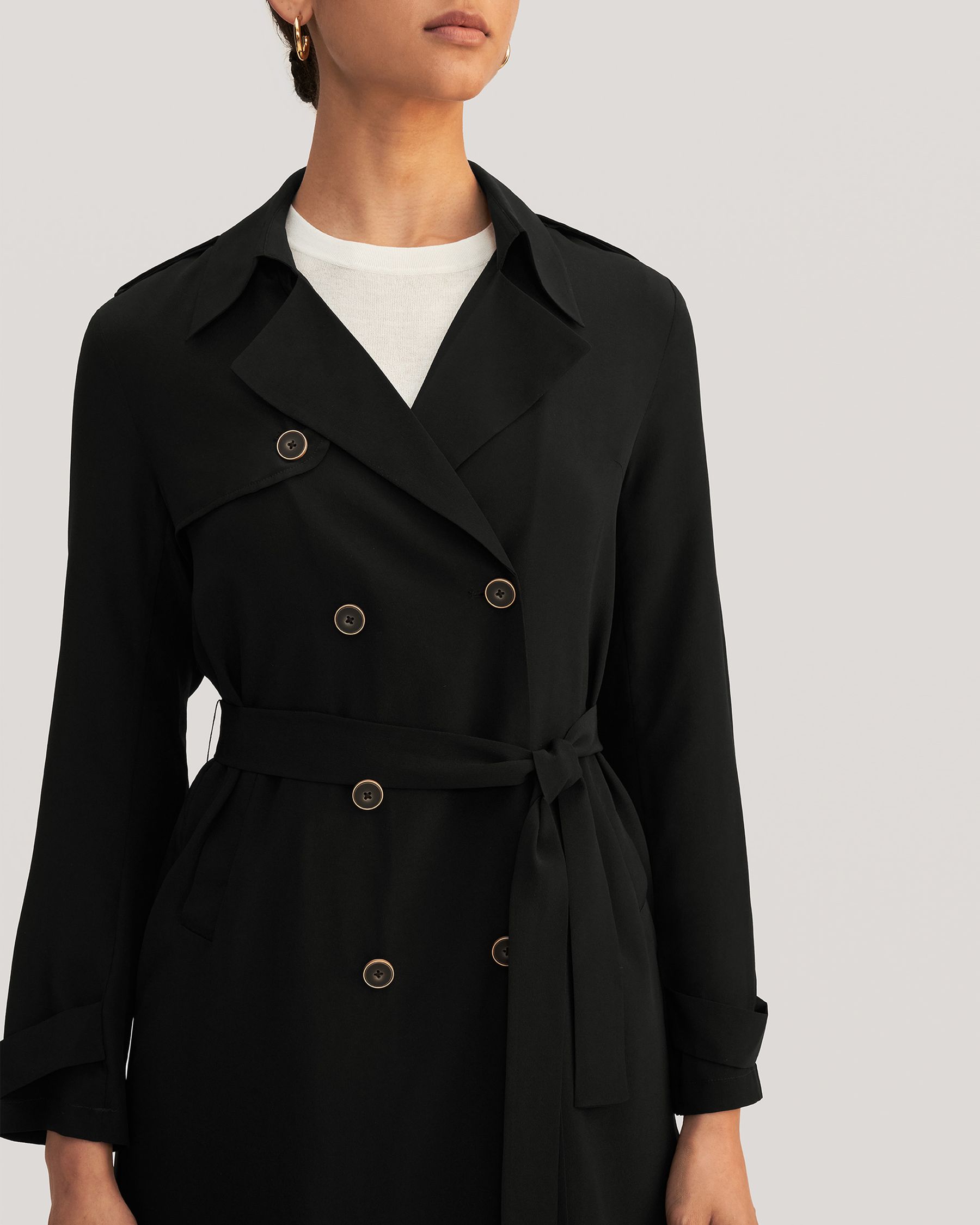 Classic Double-Breasted Silk Trench Coat