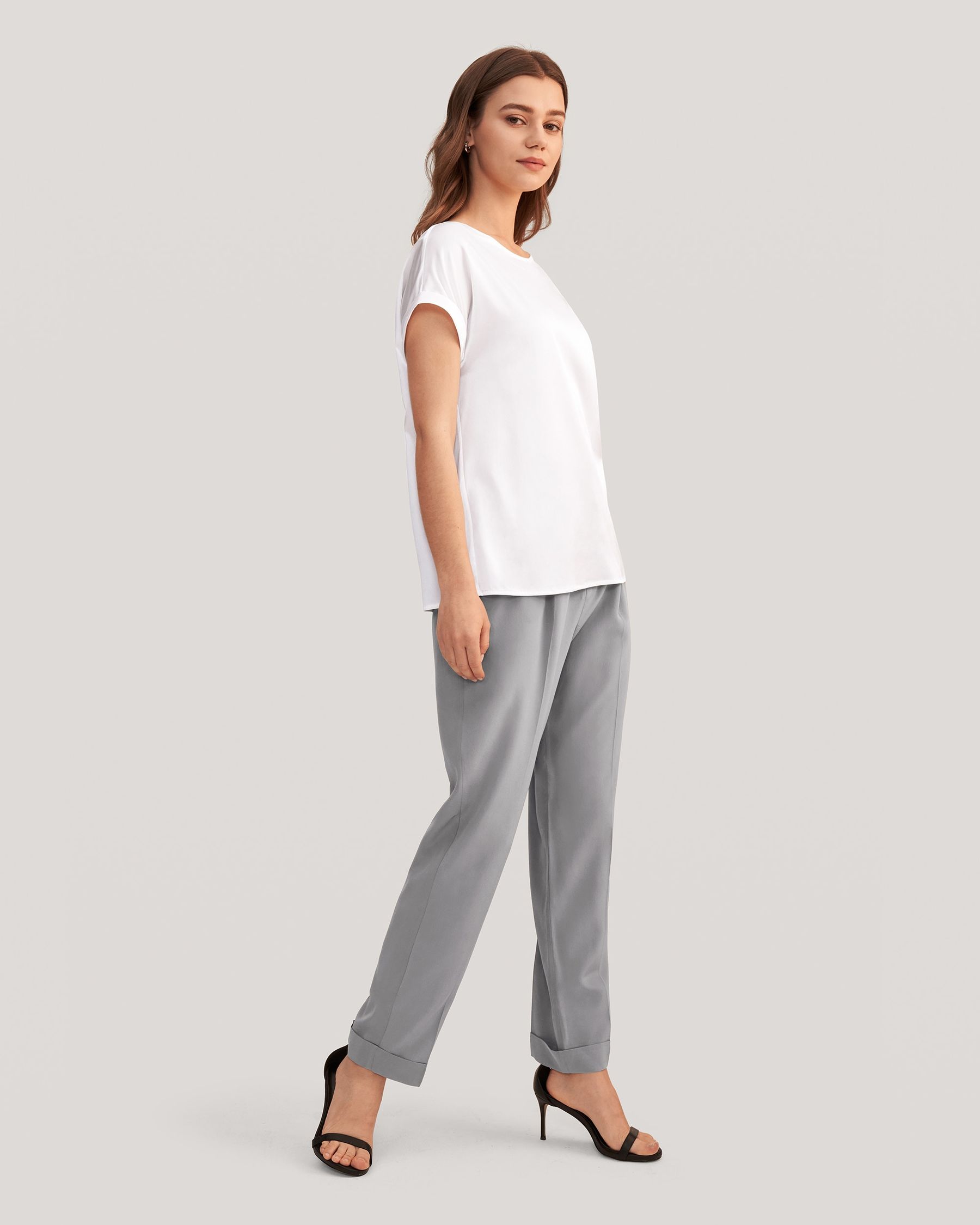 Pantalones Seda Cónicos Remetidos Para Mujer