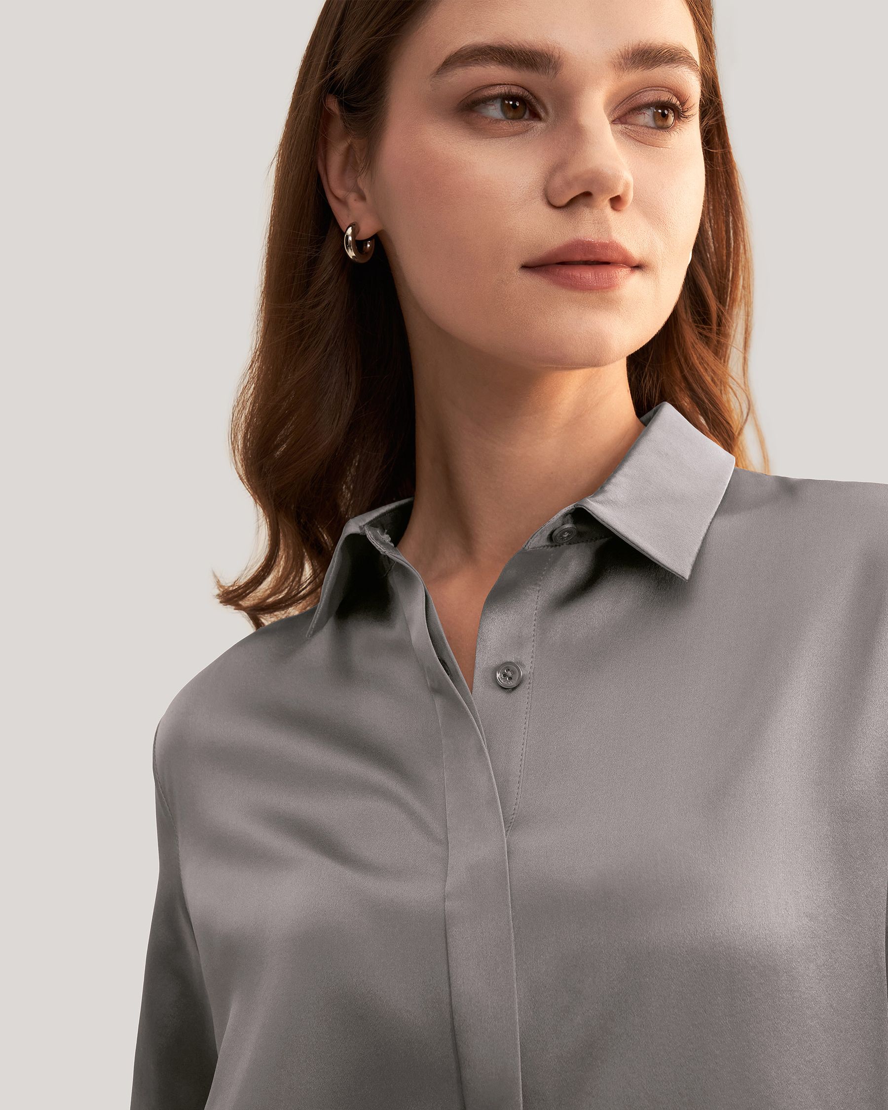 Basic Concealed Placket women Silk Shirt