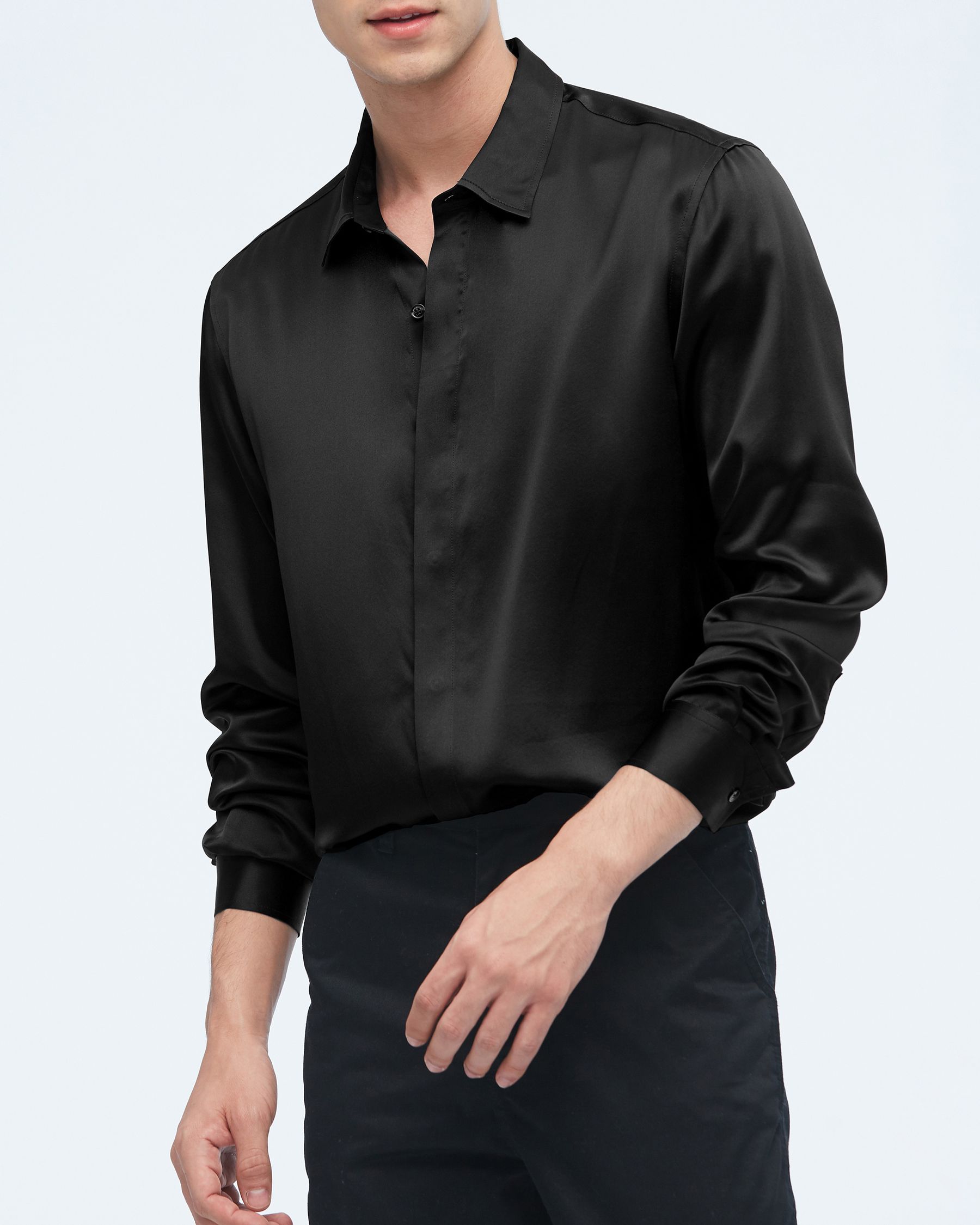 Chemise Classique en Soie à Manches Longues pour Hommes