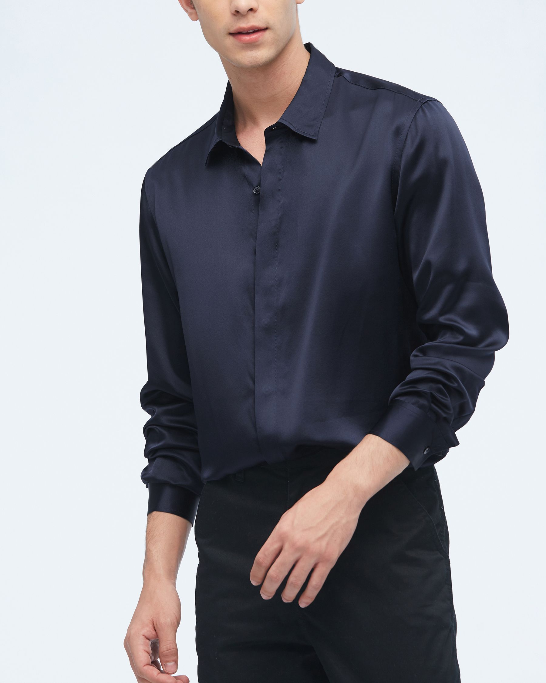 Chemise Classique en Soie à Manches Longues pour Hommes