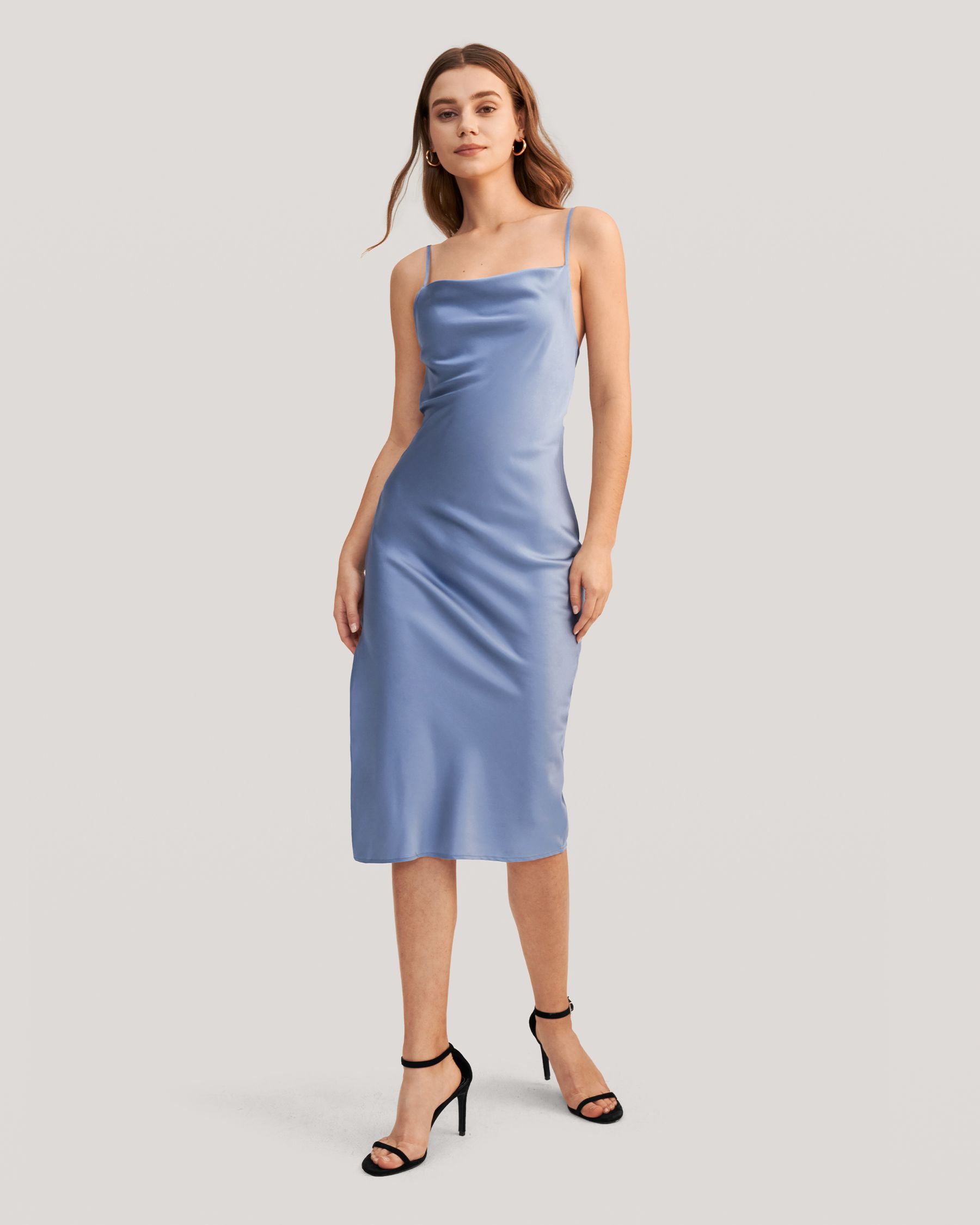 Elegant Alluring Cowl Neck Silk Dress