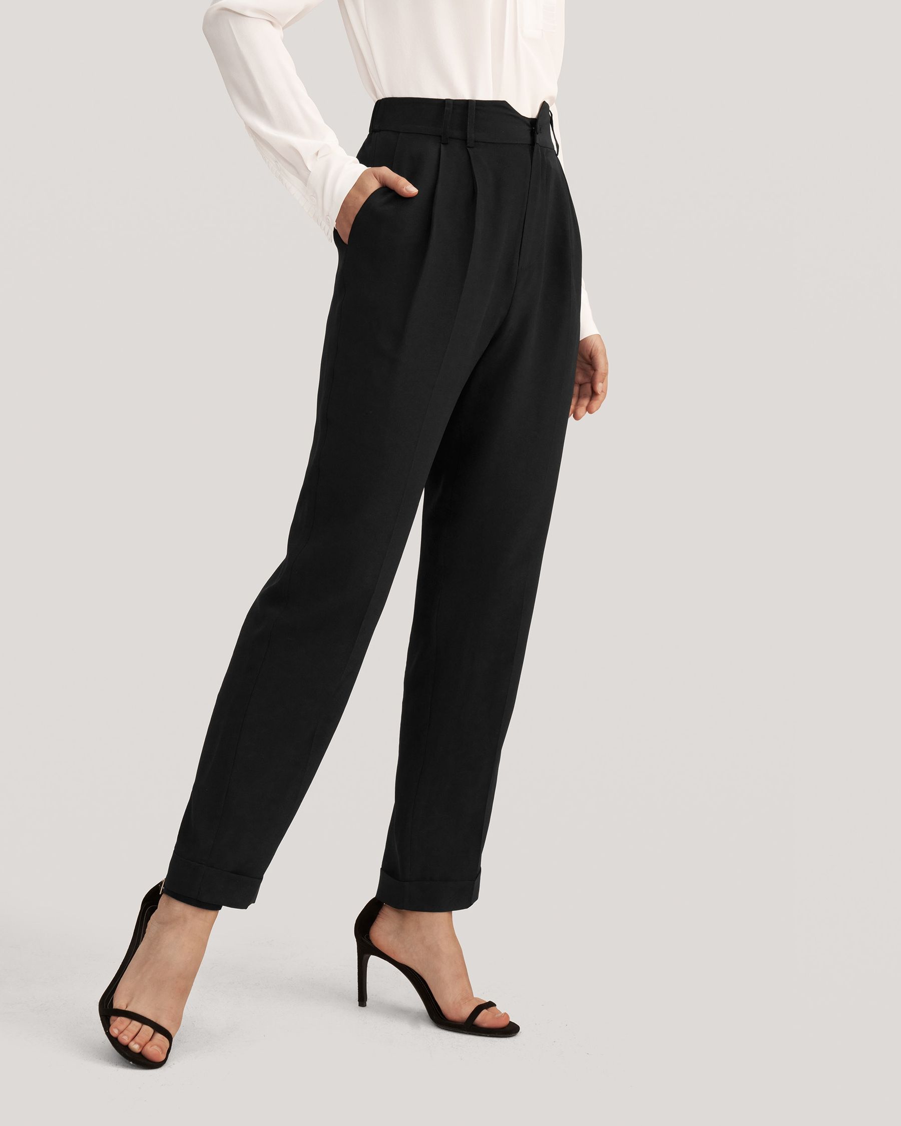 Women Tucked Tapered Silk Pants