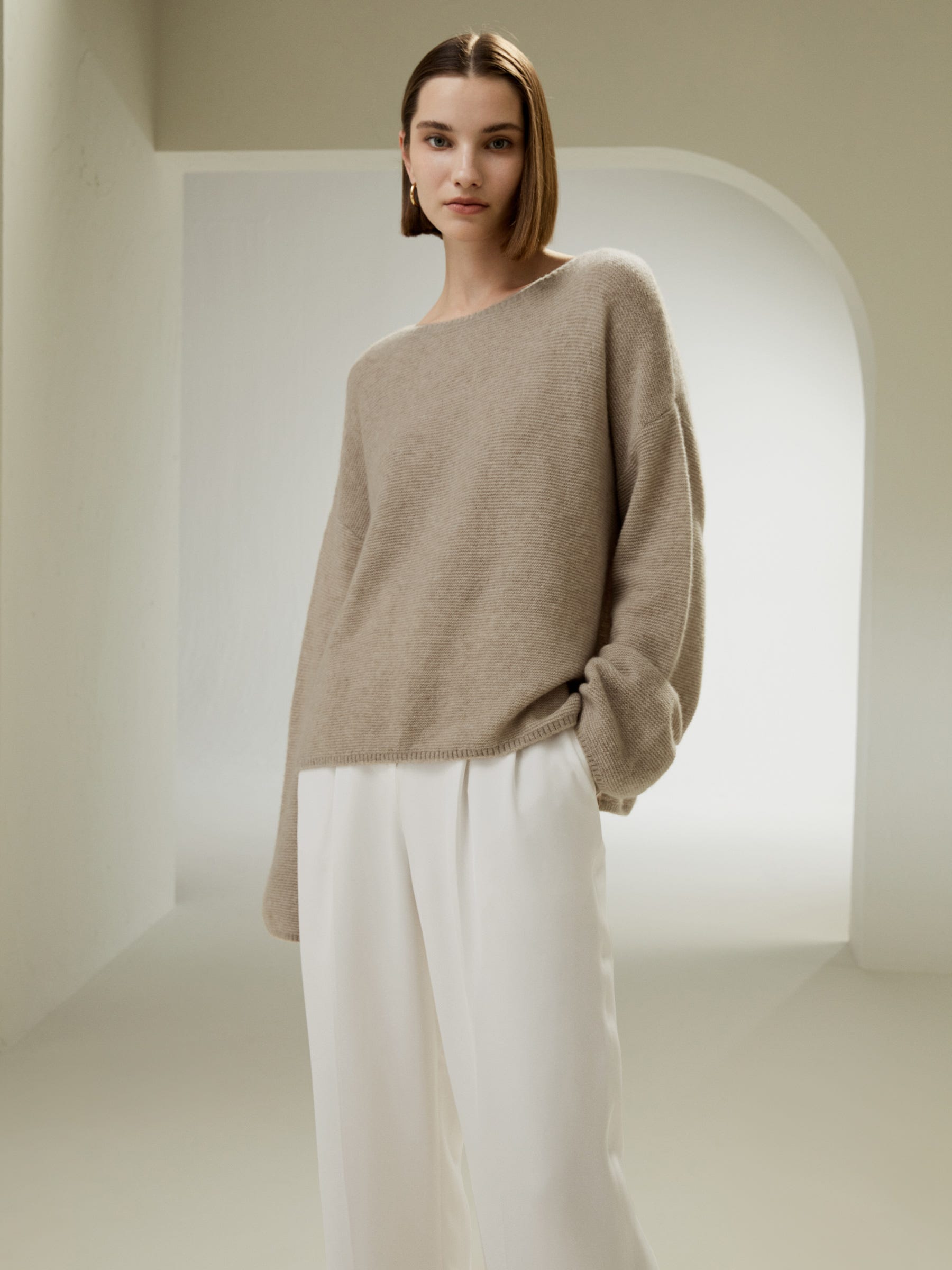 Relaxed Fit Drop-Shoulder Silk Cashmere Blend Sweatshirt