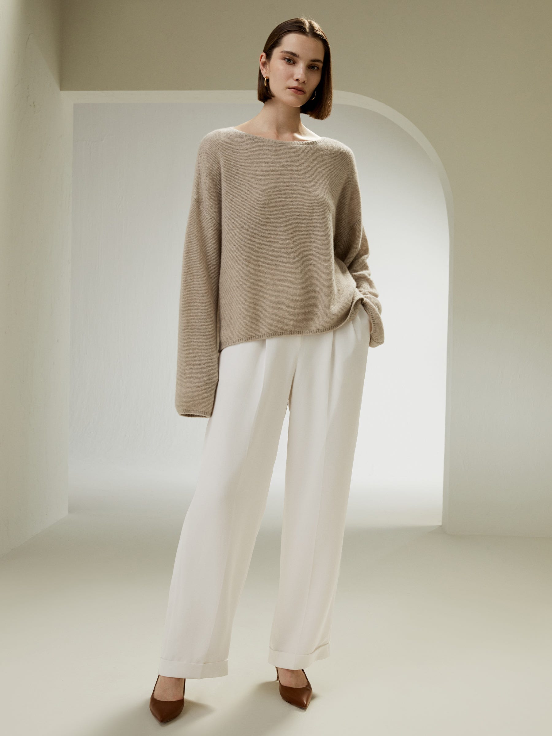 Relaxed Fit Drop-Shoulder Silk Cashmere Blend Sweatshirt