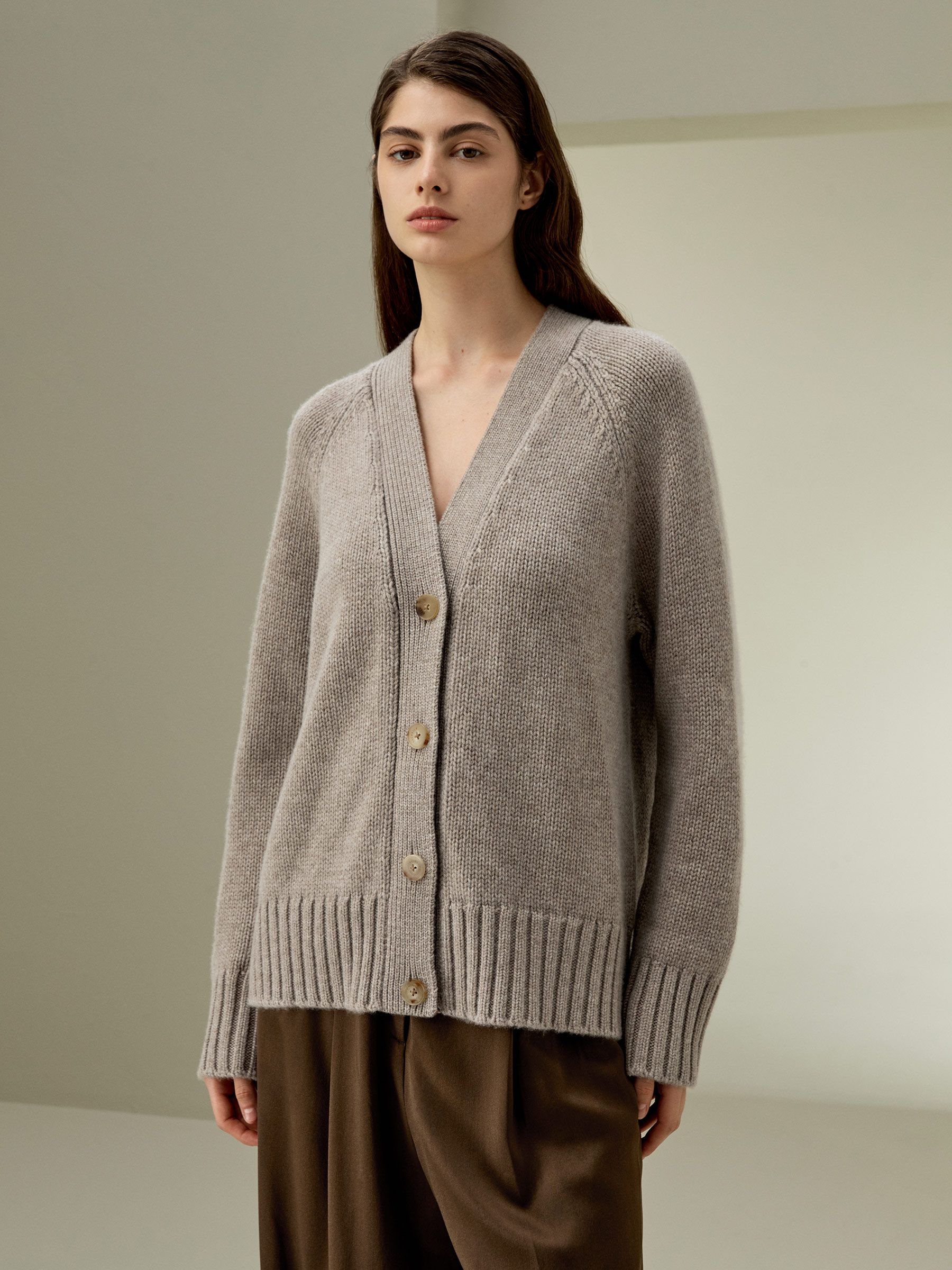 Chunky Knit Wool Cashmere Blend Cardigan