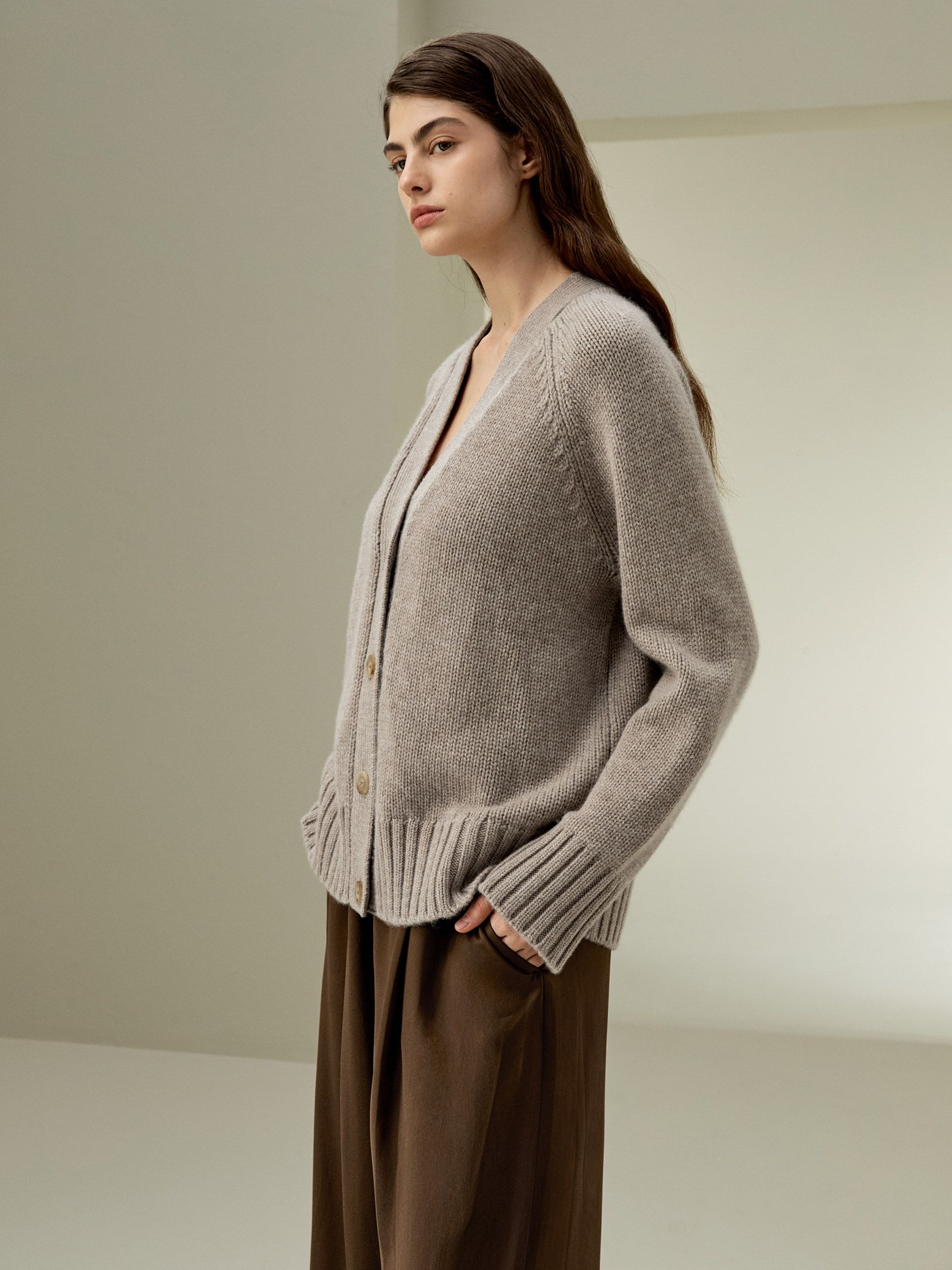 Chunky Knit Wool Cashmere Blend Cardigan