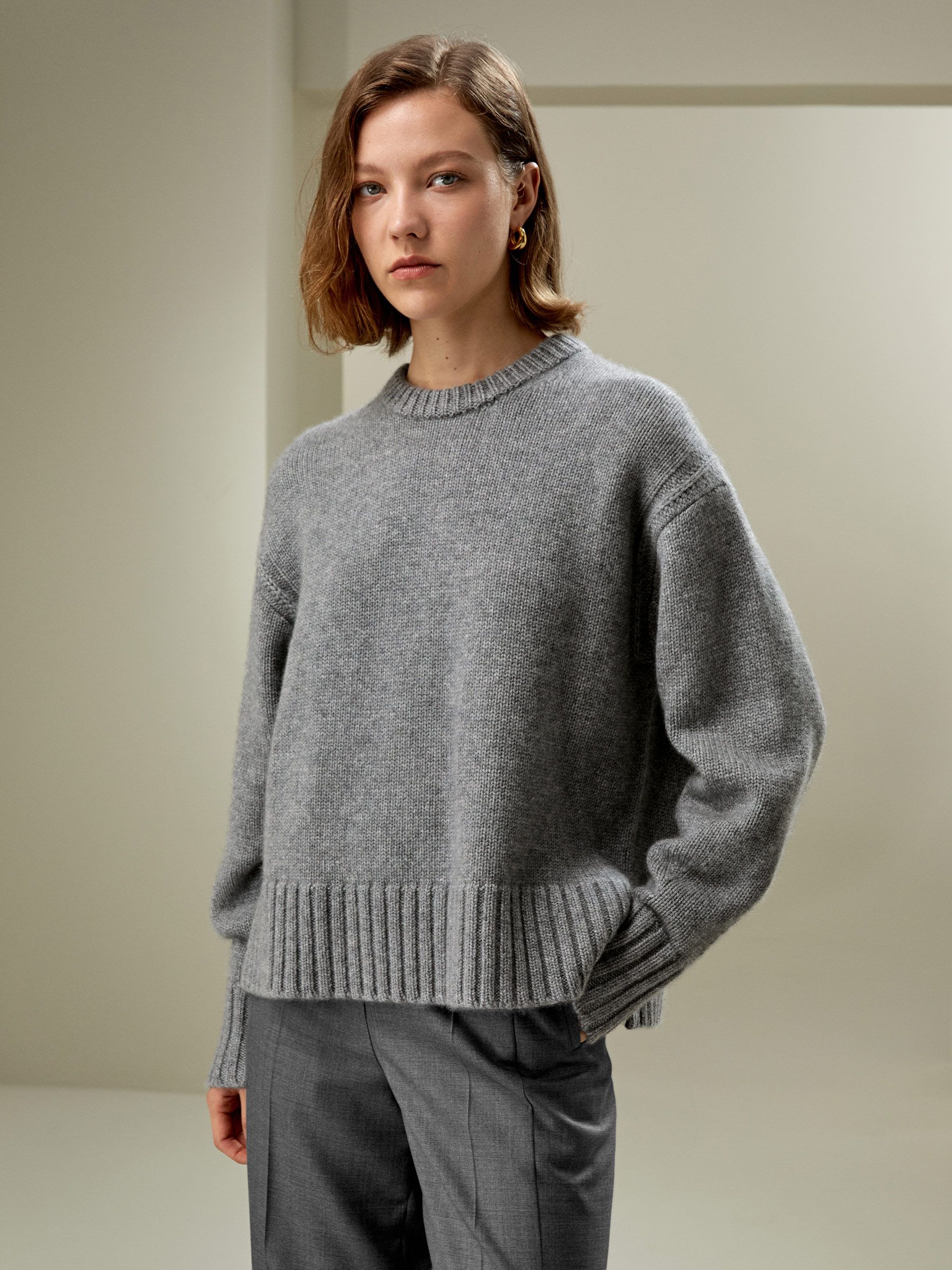 Boxy Rundhals Kaschmir Pullover