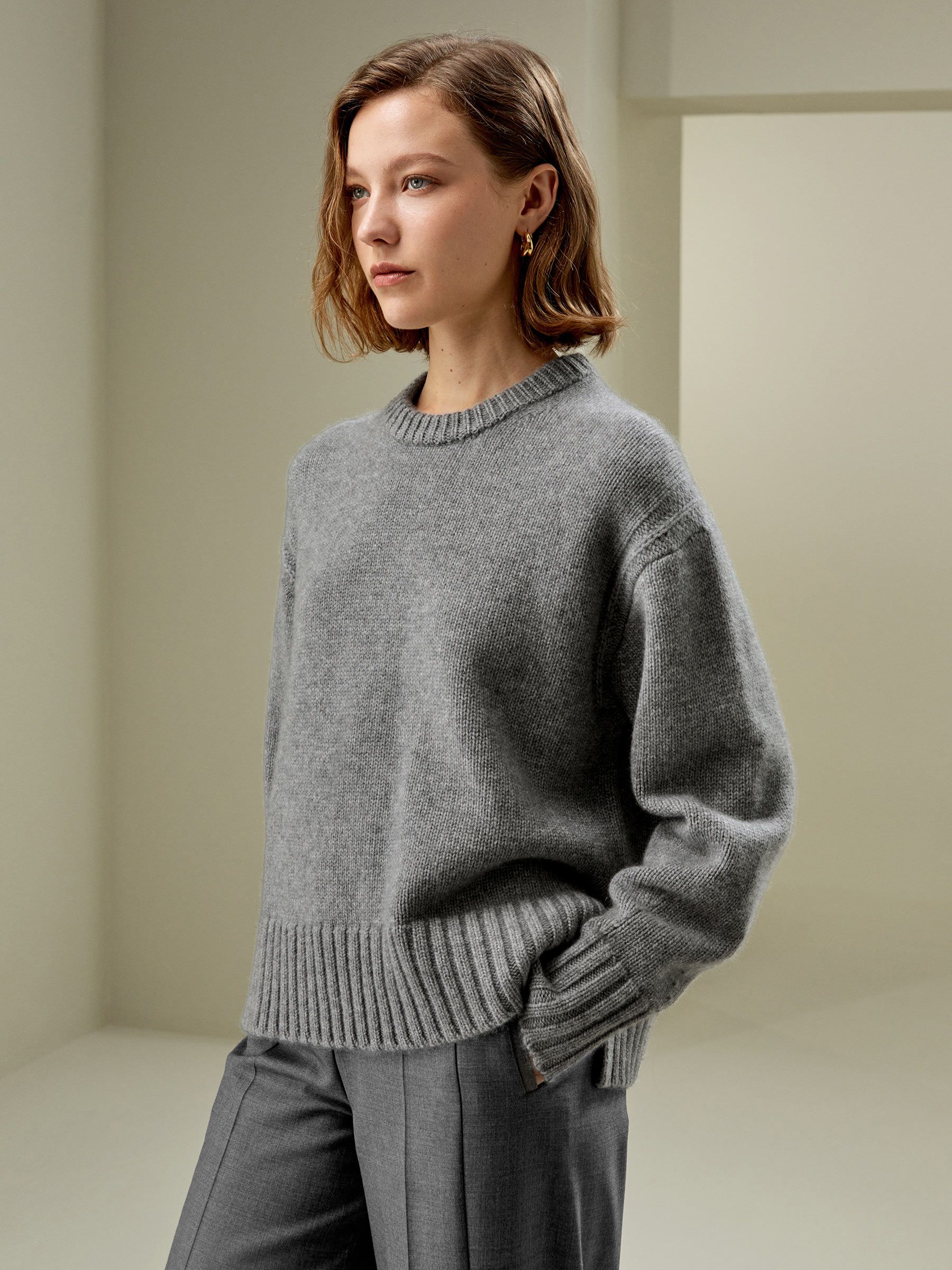 Boxy Rundhals Kaschmir Pullover