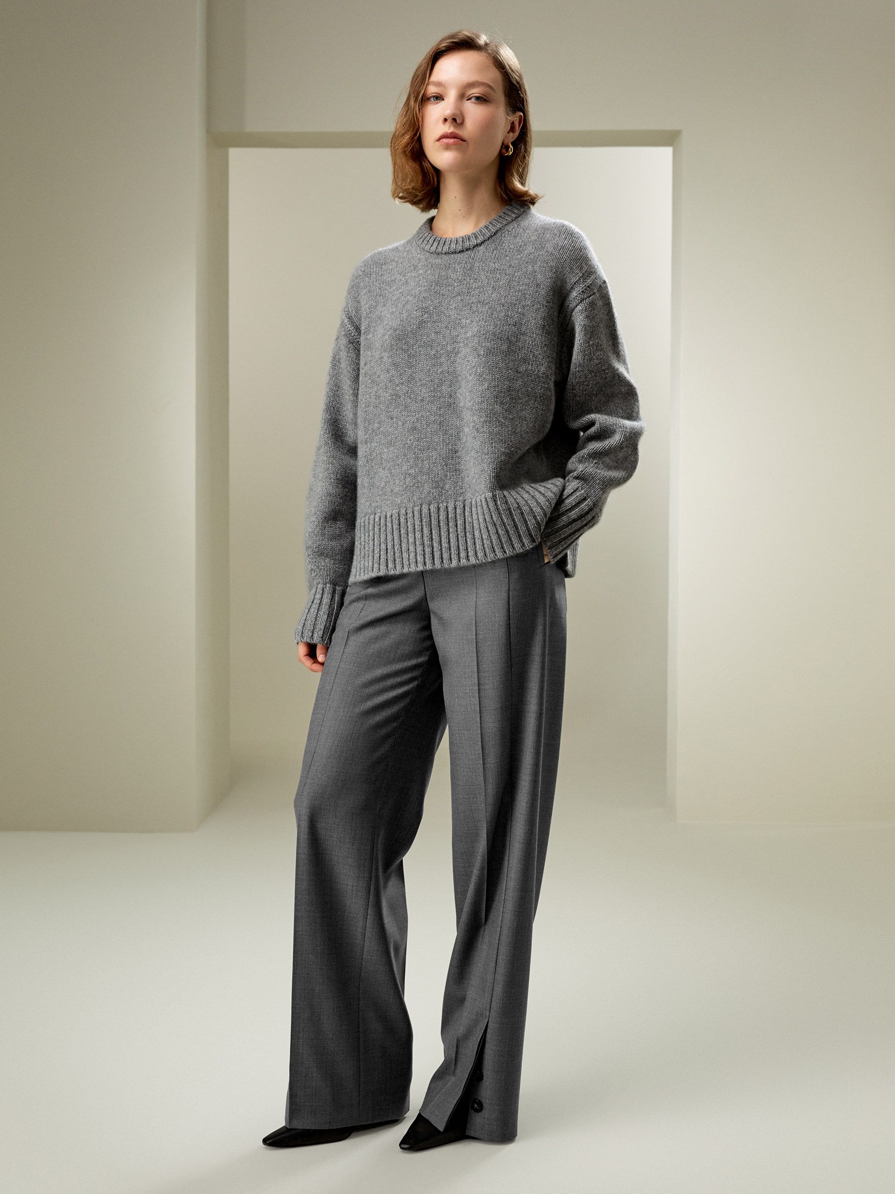 Boxy Rundhals Kaschmir Pullover