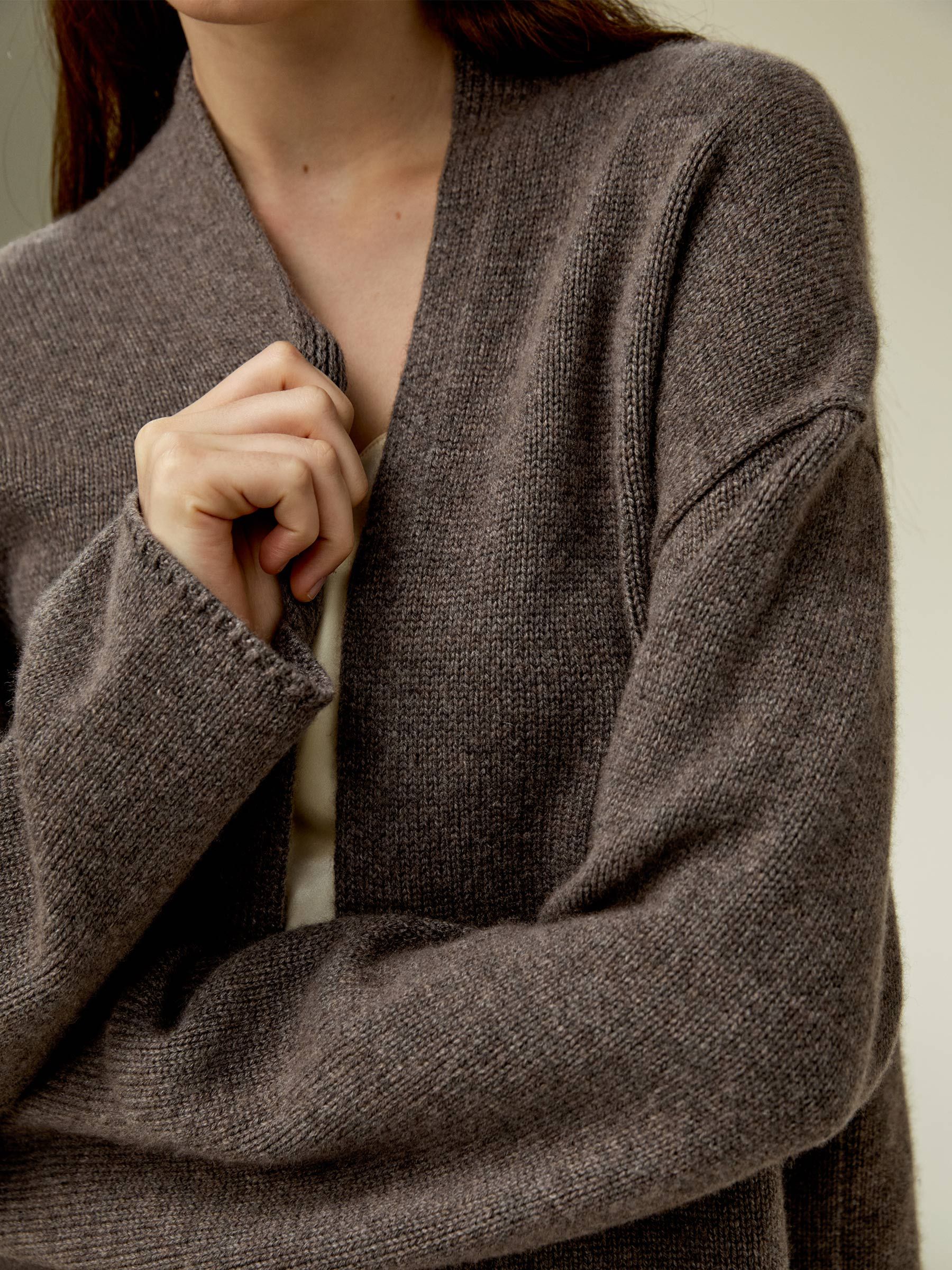 Long Open-Front Knit Cardigan