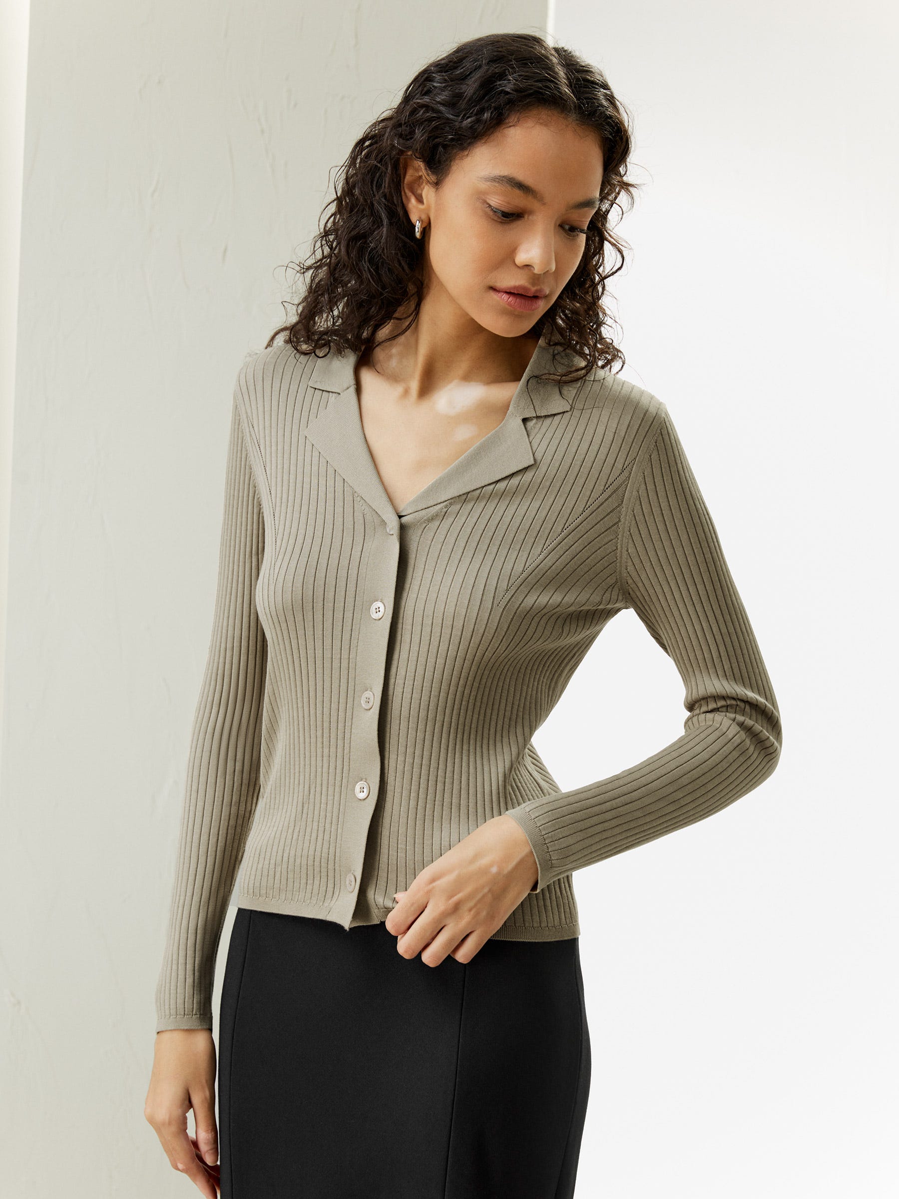 Lapel Collar Spun Silk Cardigan