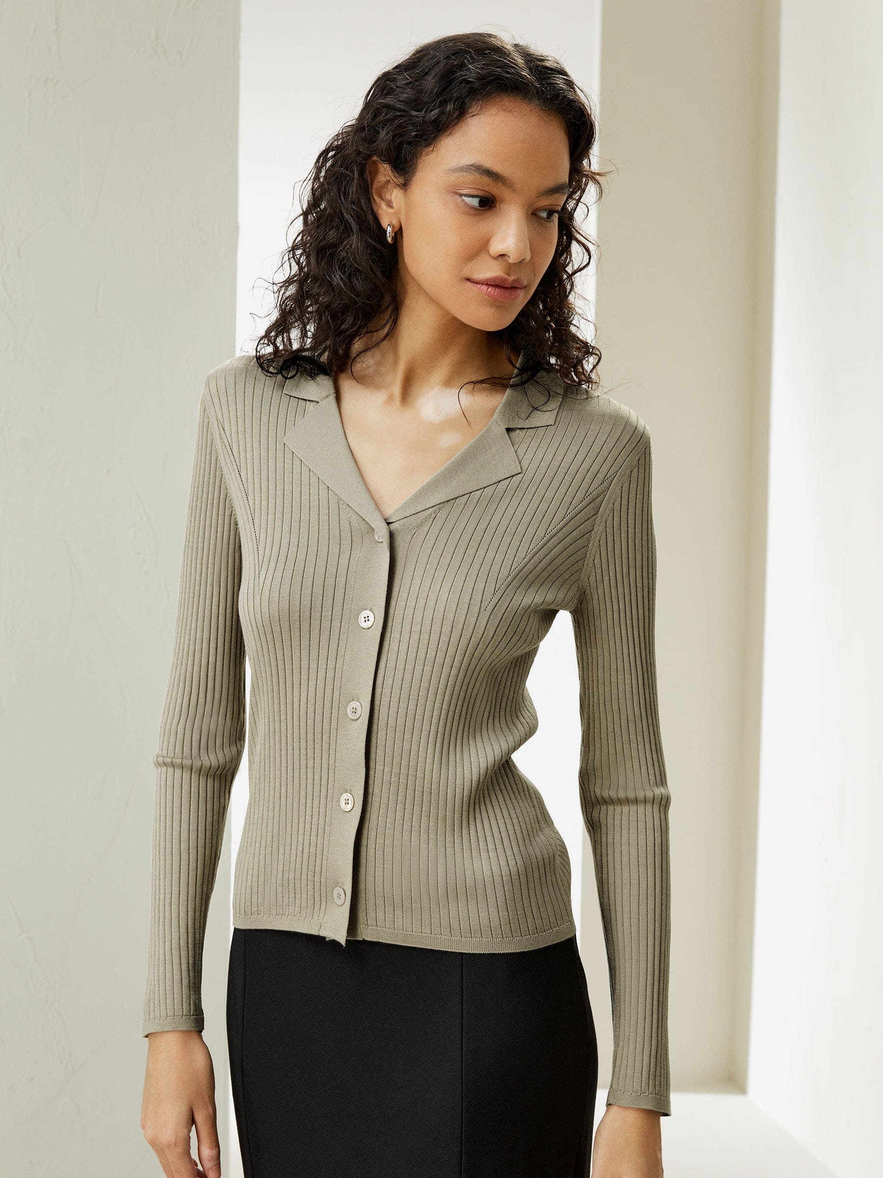 Lapel Collar Spun Silk Cardigan