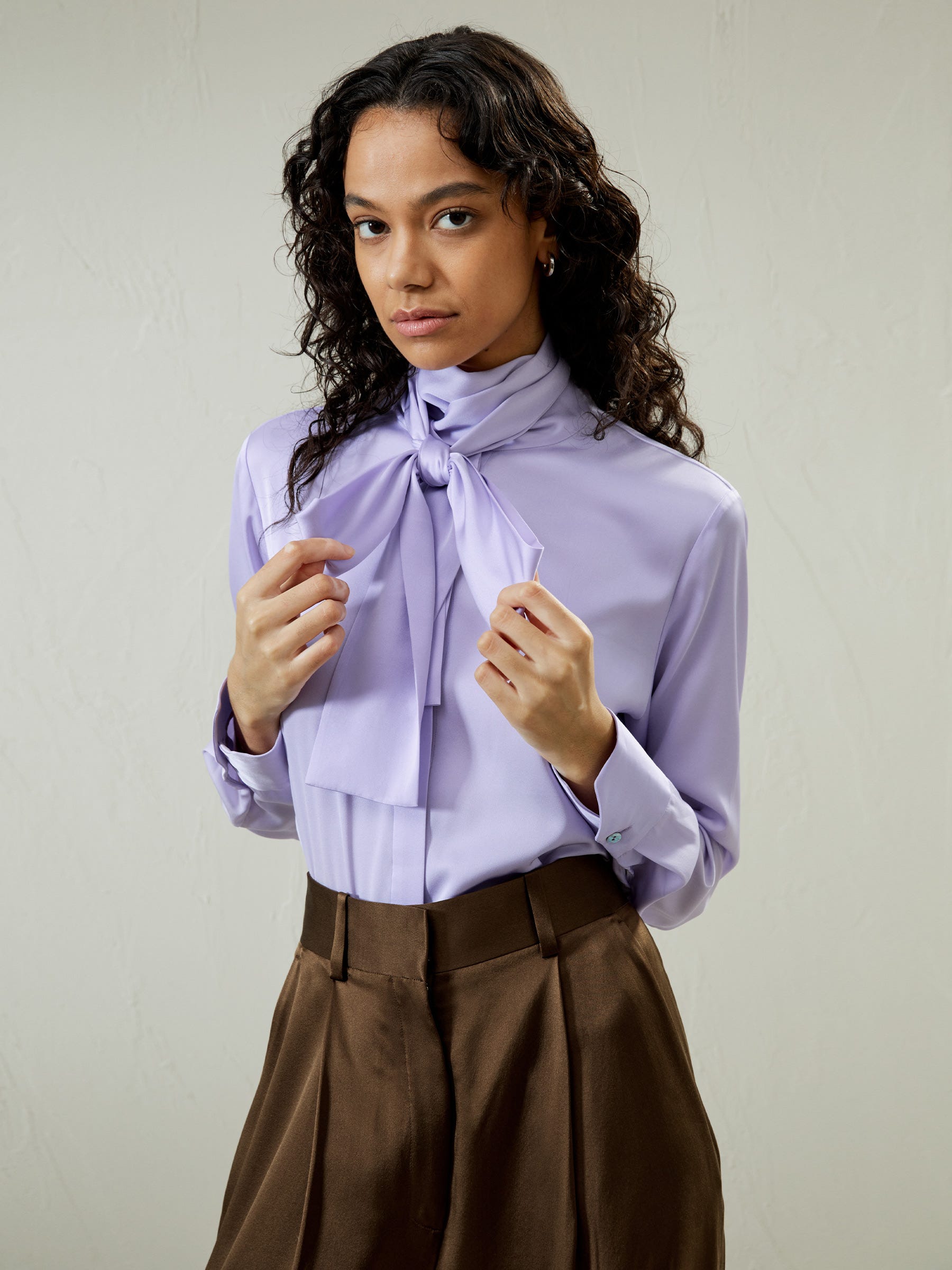 Silk Turtleneck Ribbon Blouse