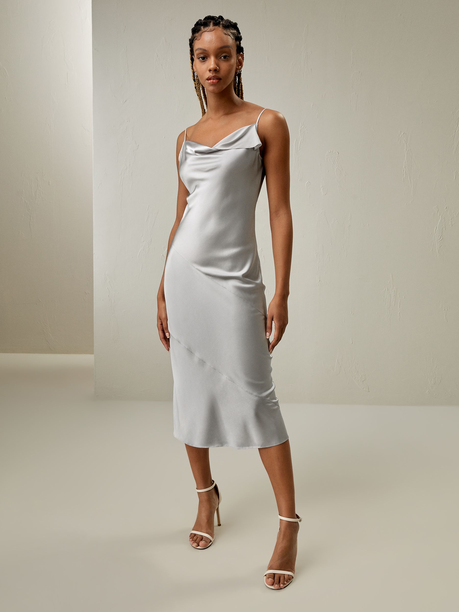 Cowl Neck Oblique-layered Silk Dress