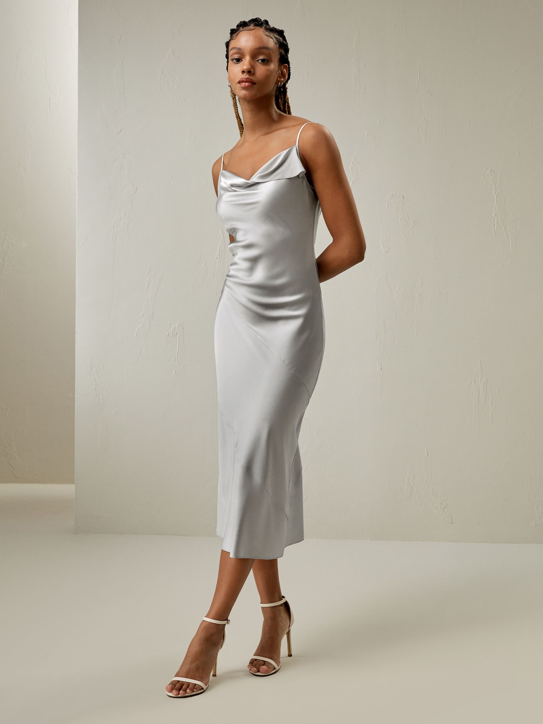 Cowl Neck Oblique-layered Silk Dress