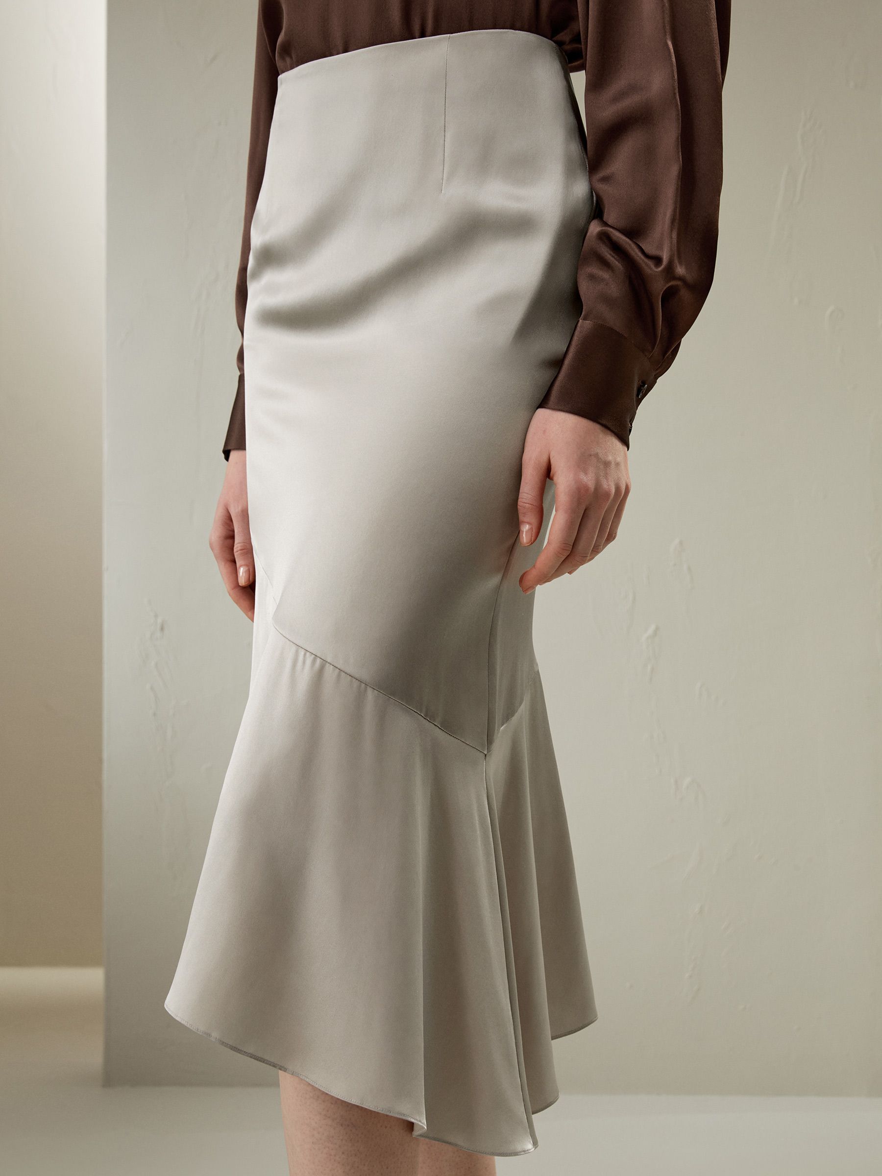 Silk Asymmetrical Fishtail Skirt