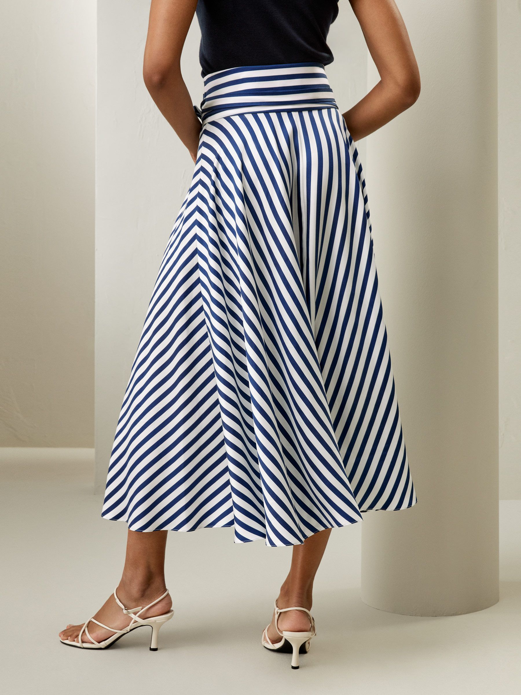 Silk Striped Midi Skirt