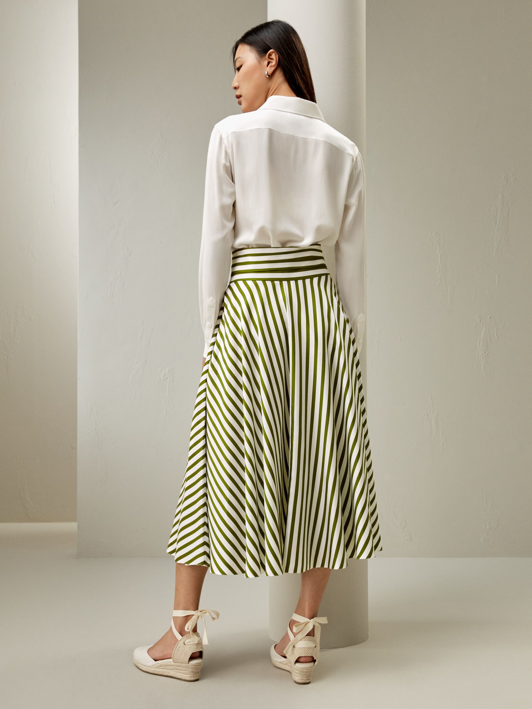 Silk Striped Midi Skirt