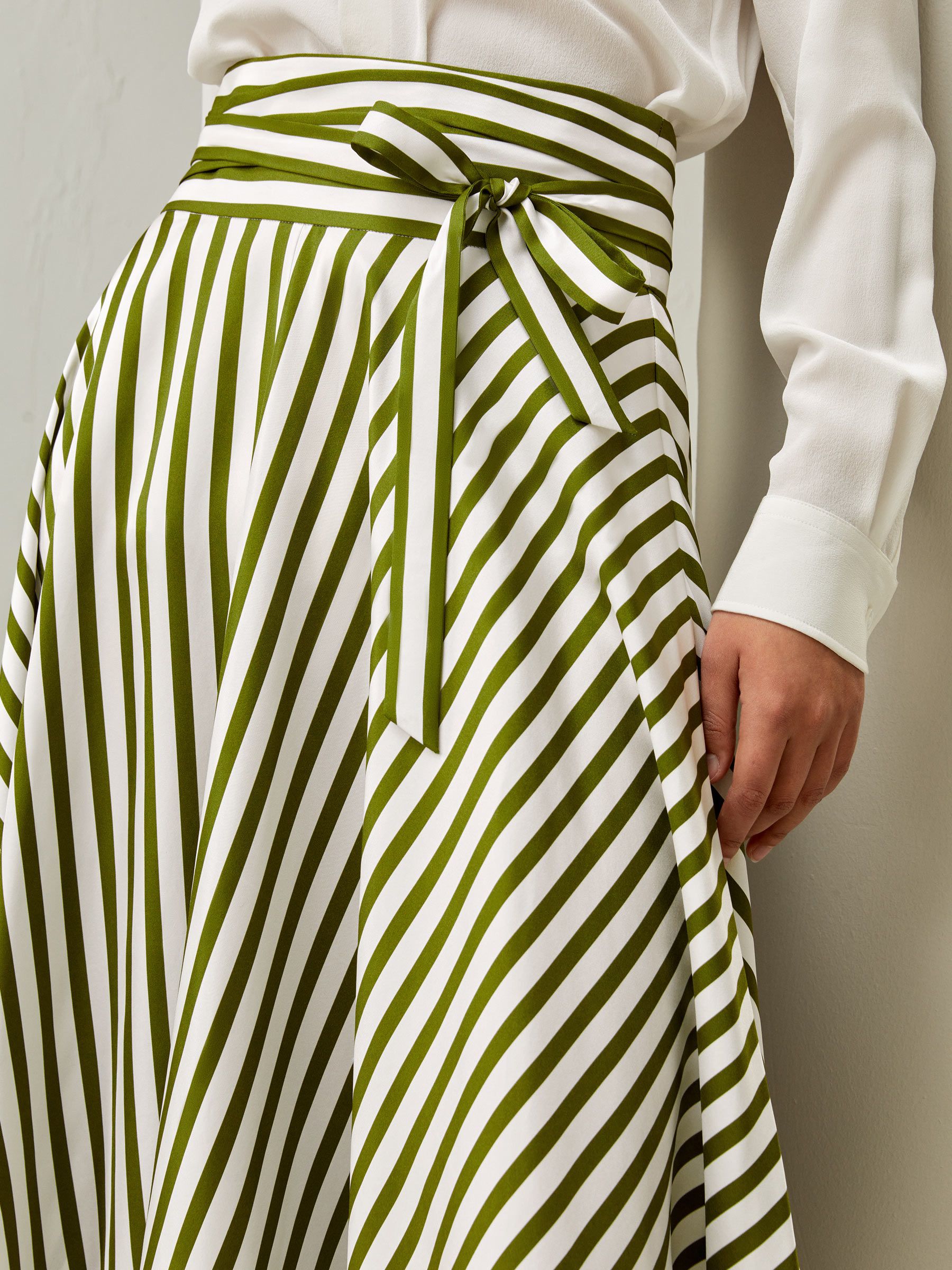 Silk Striped Midi Skirt