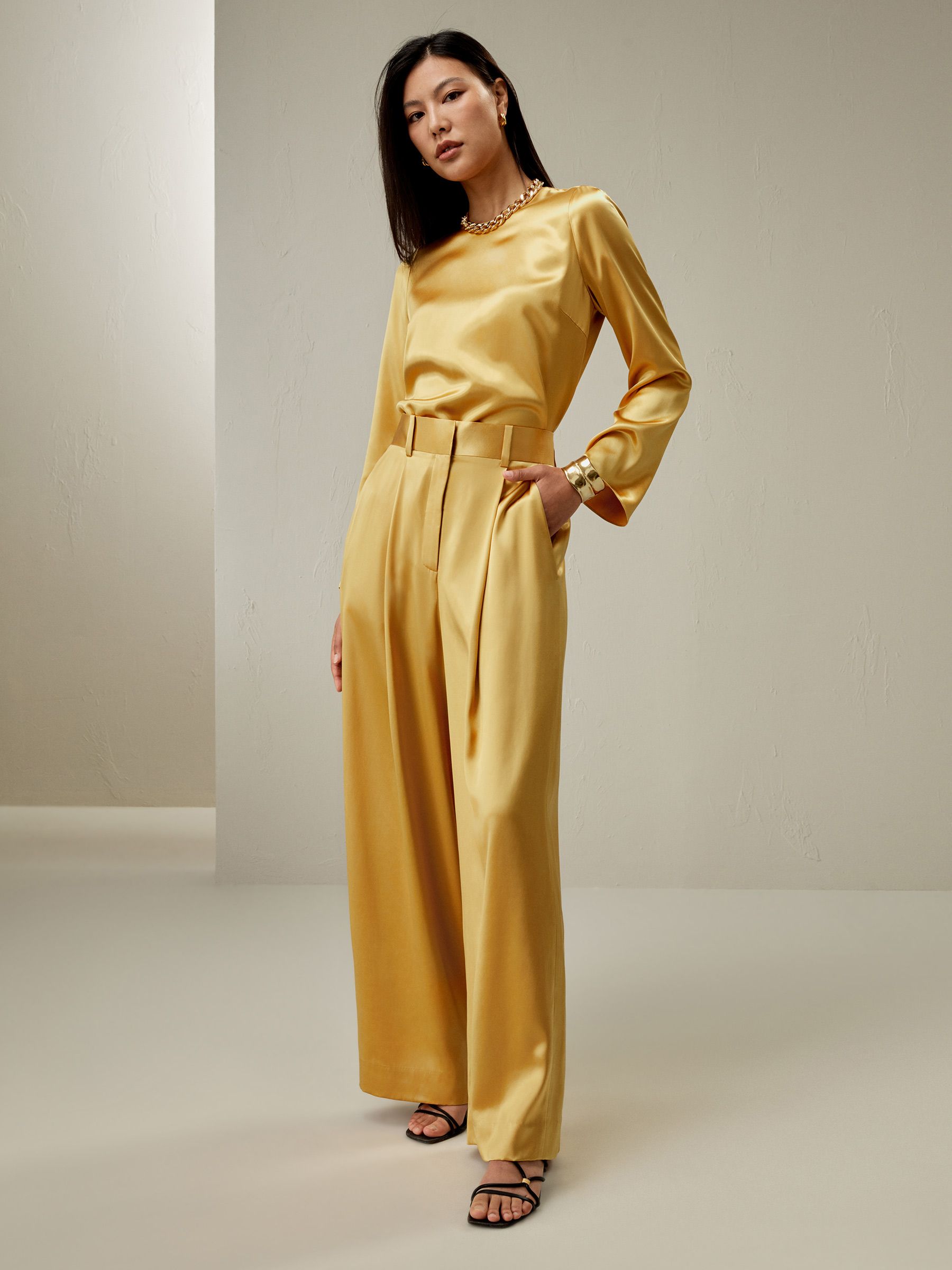 High-Waist Silk Palazzo Pants