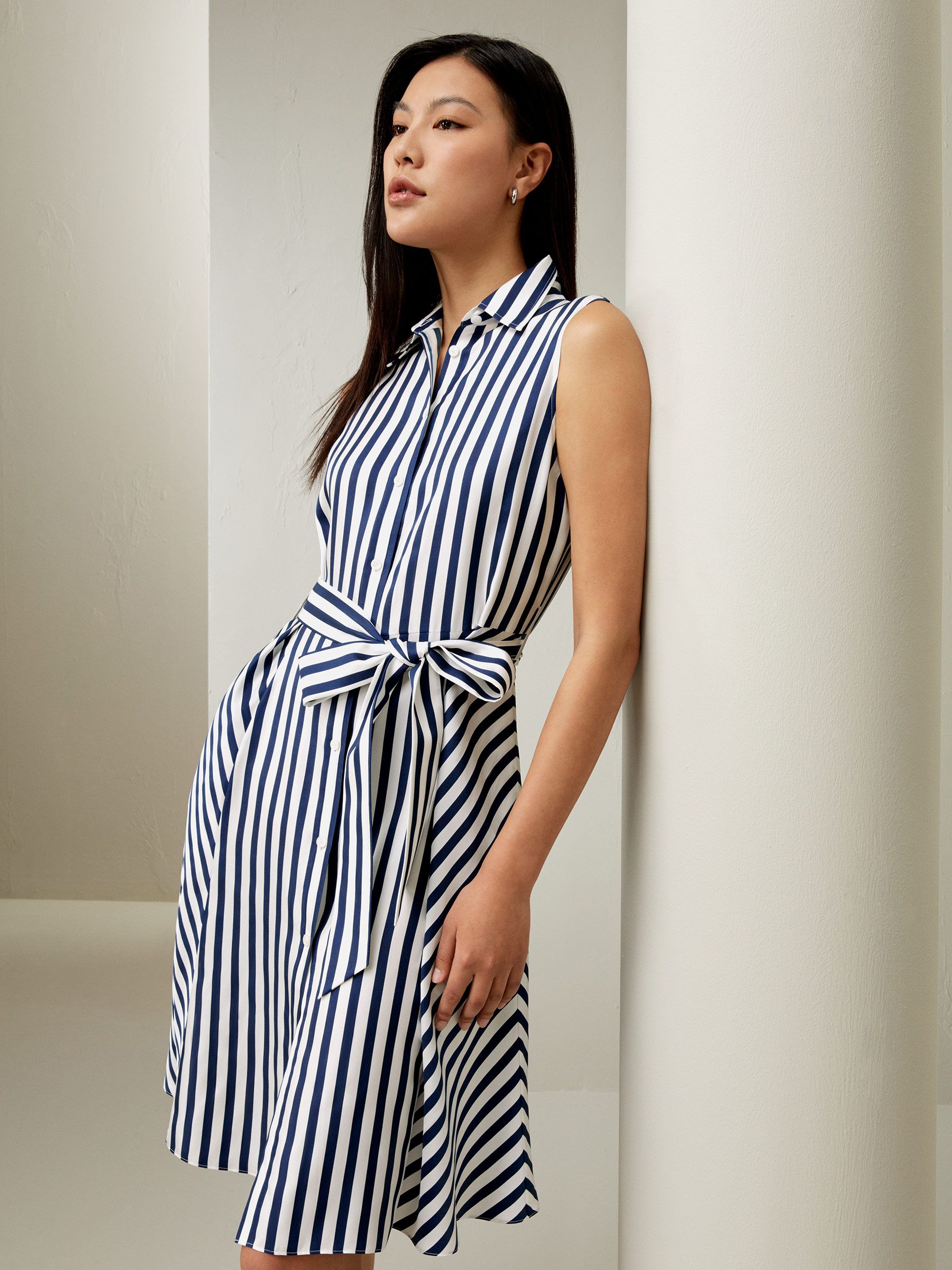 Silk Striped Sleeveless Dress