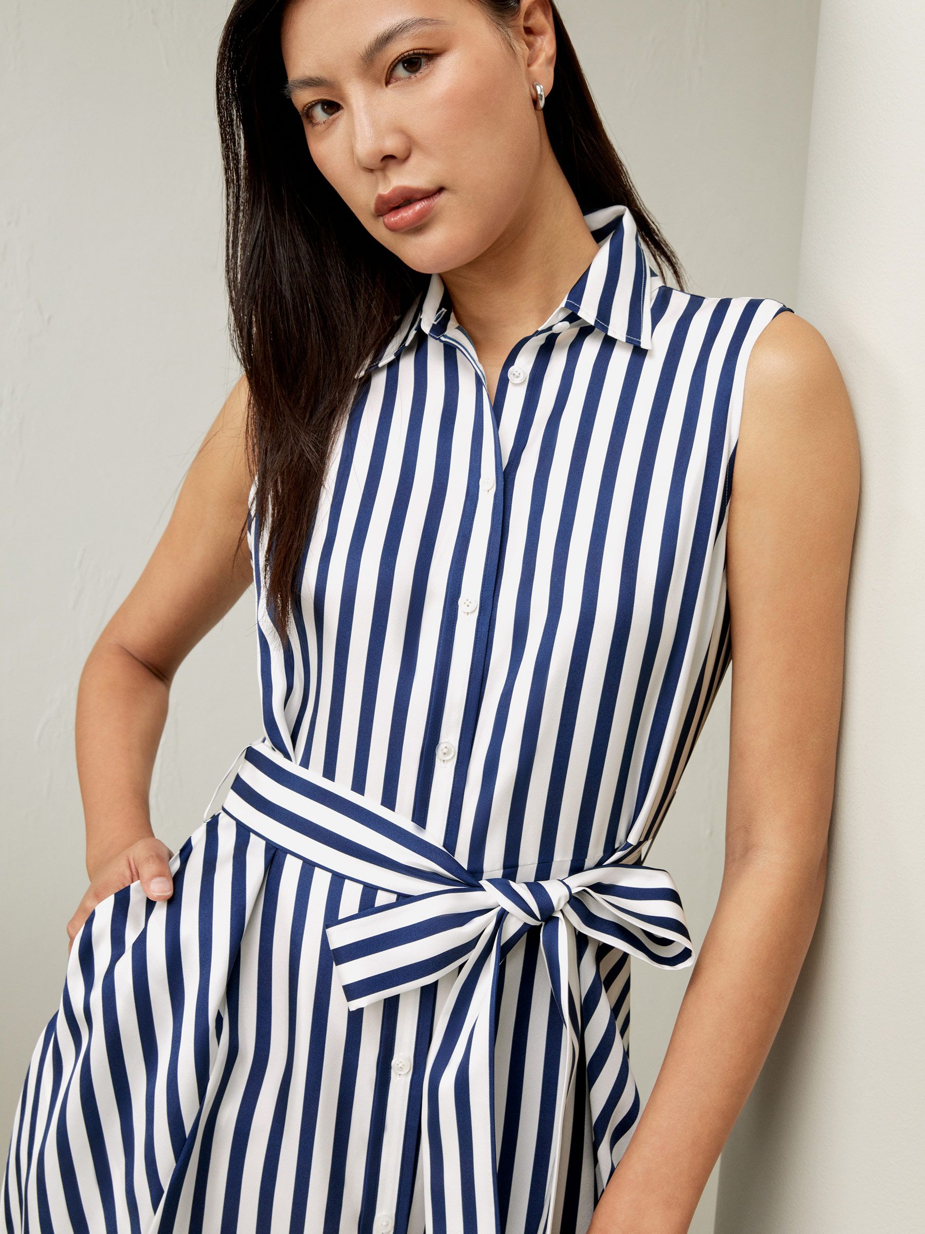 Silk Striped Sleeveless Dress