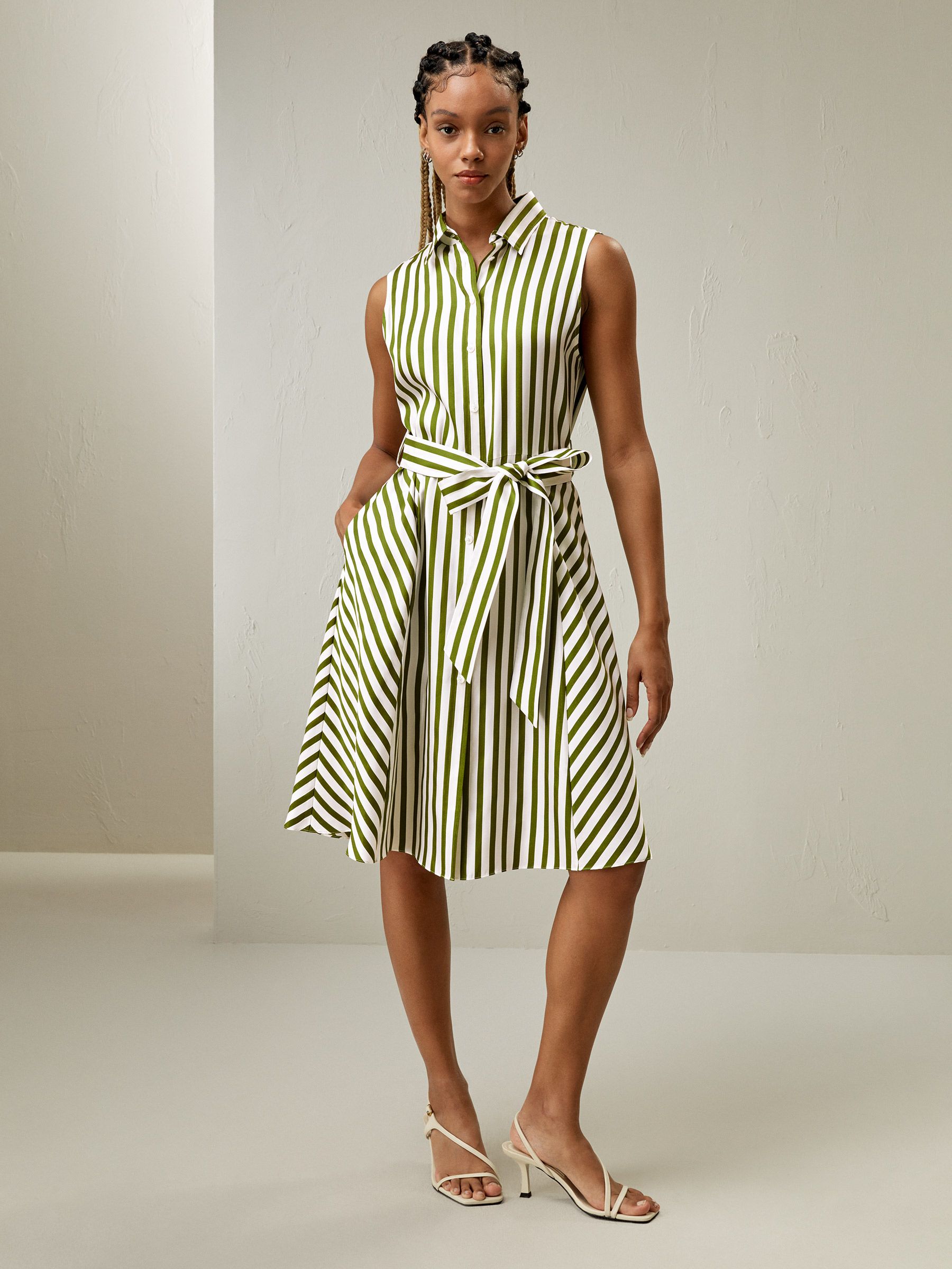 Silk Striped Sleeveless Dress