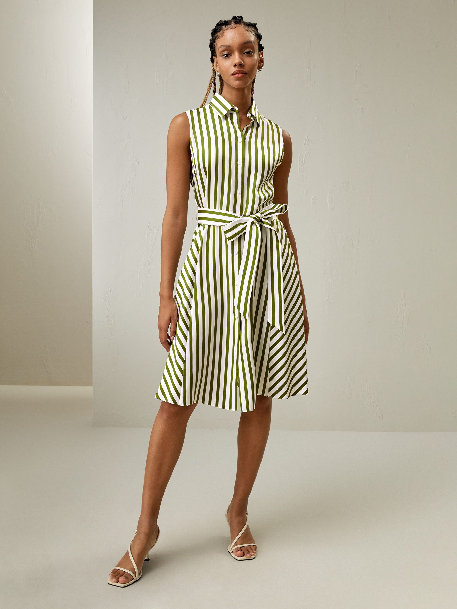 Silk Striped Sleeveless Dress