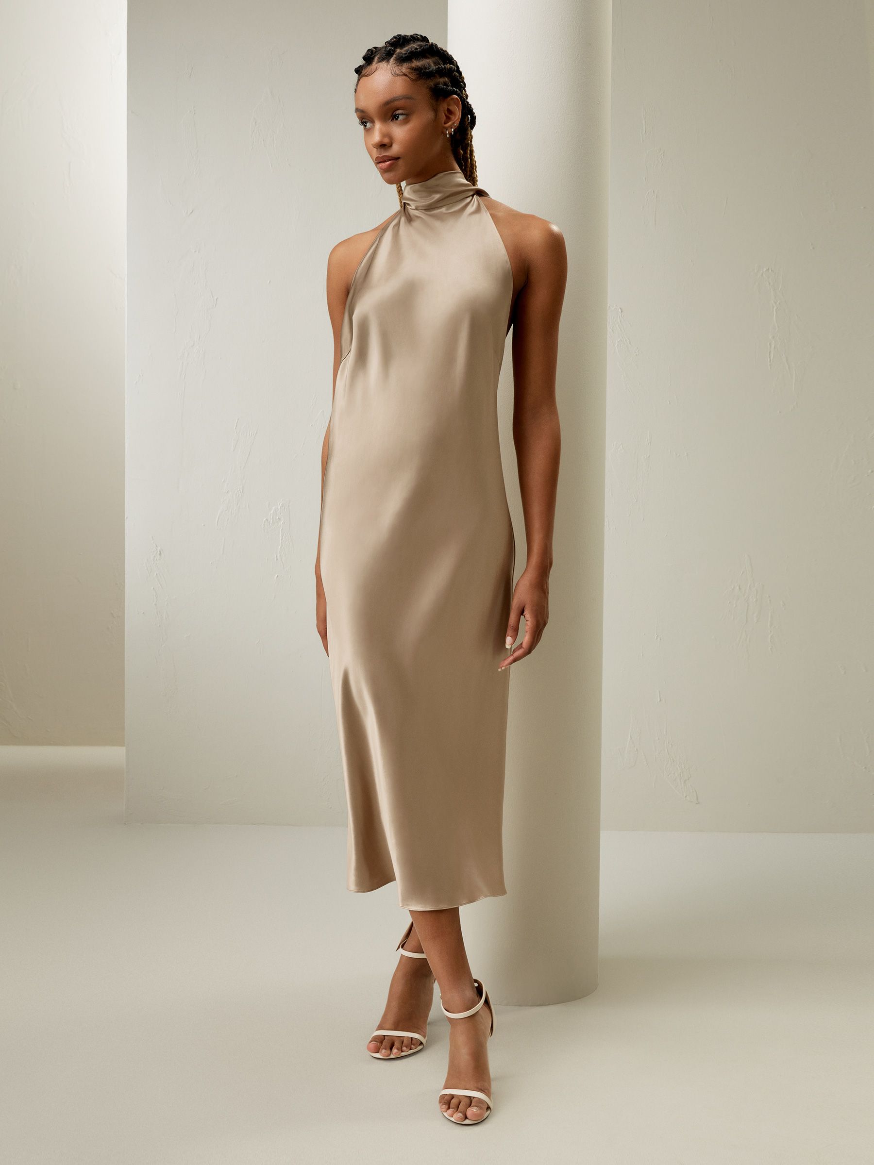 Silk Halter Neck Midi-Dress