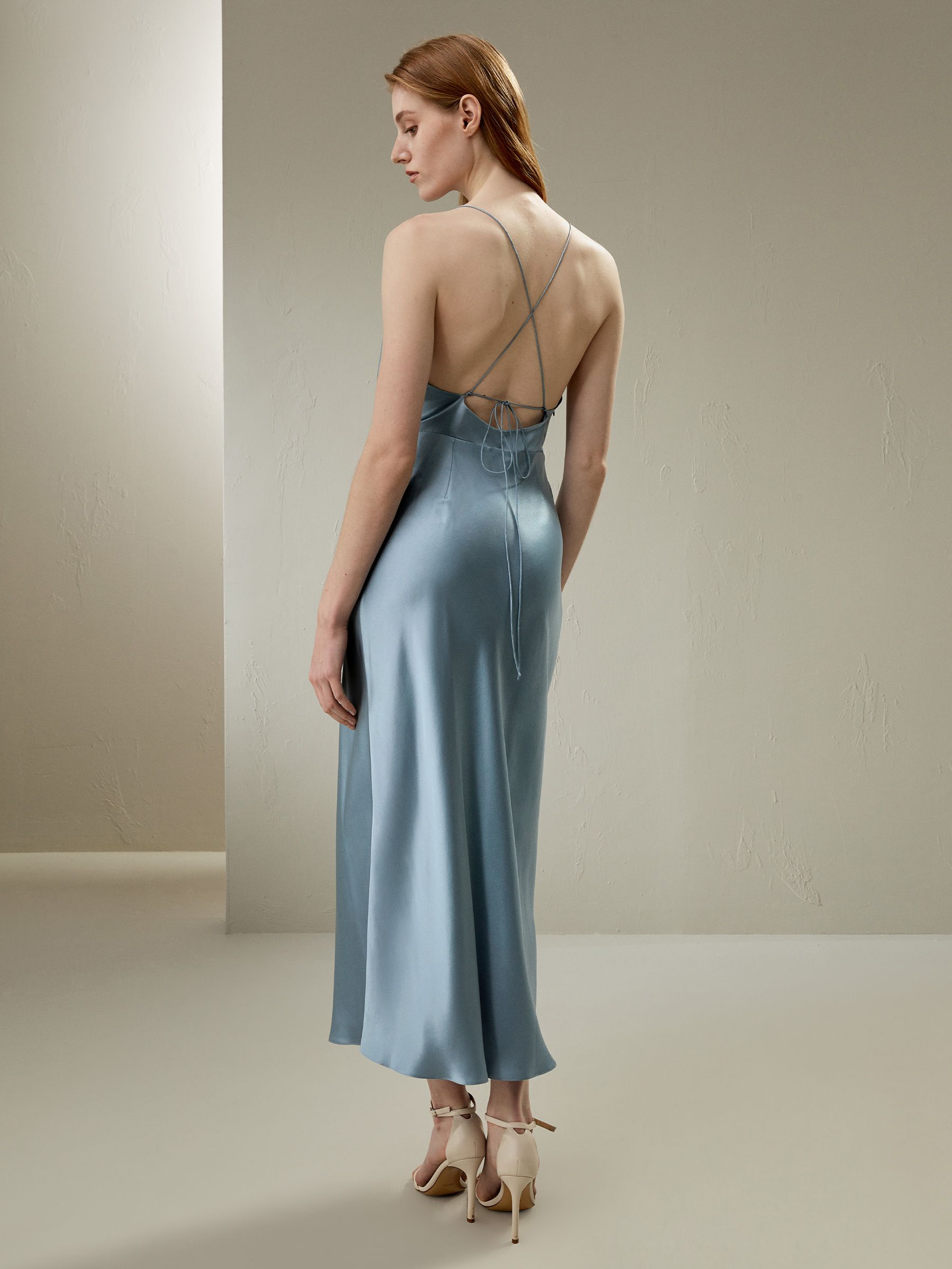 Back Tie Silk Maxi Dress