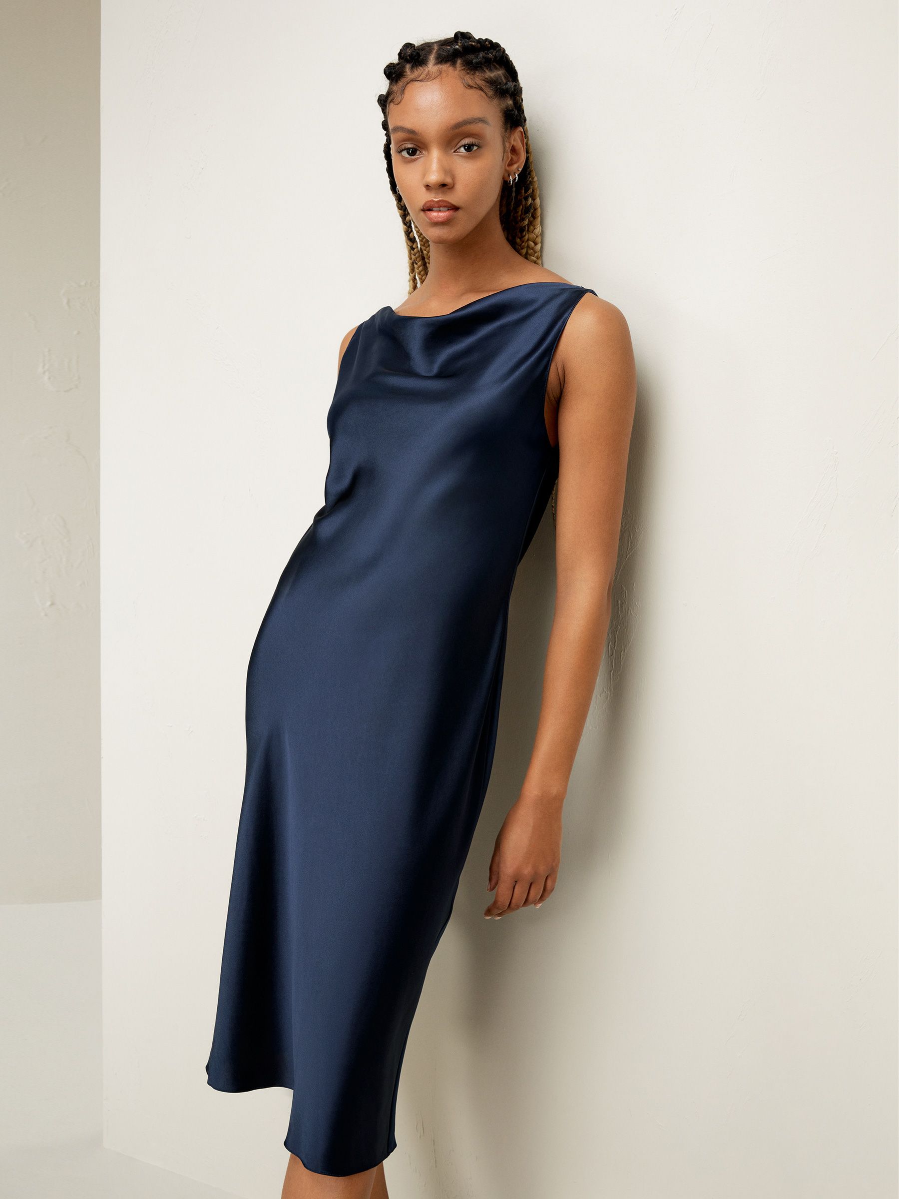 Cowl-Neck Silk Midi Dress