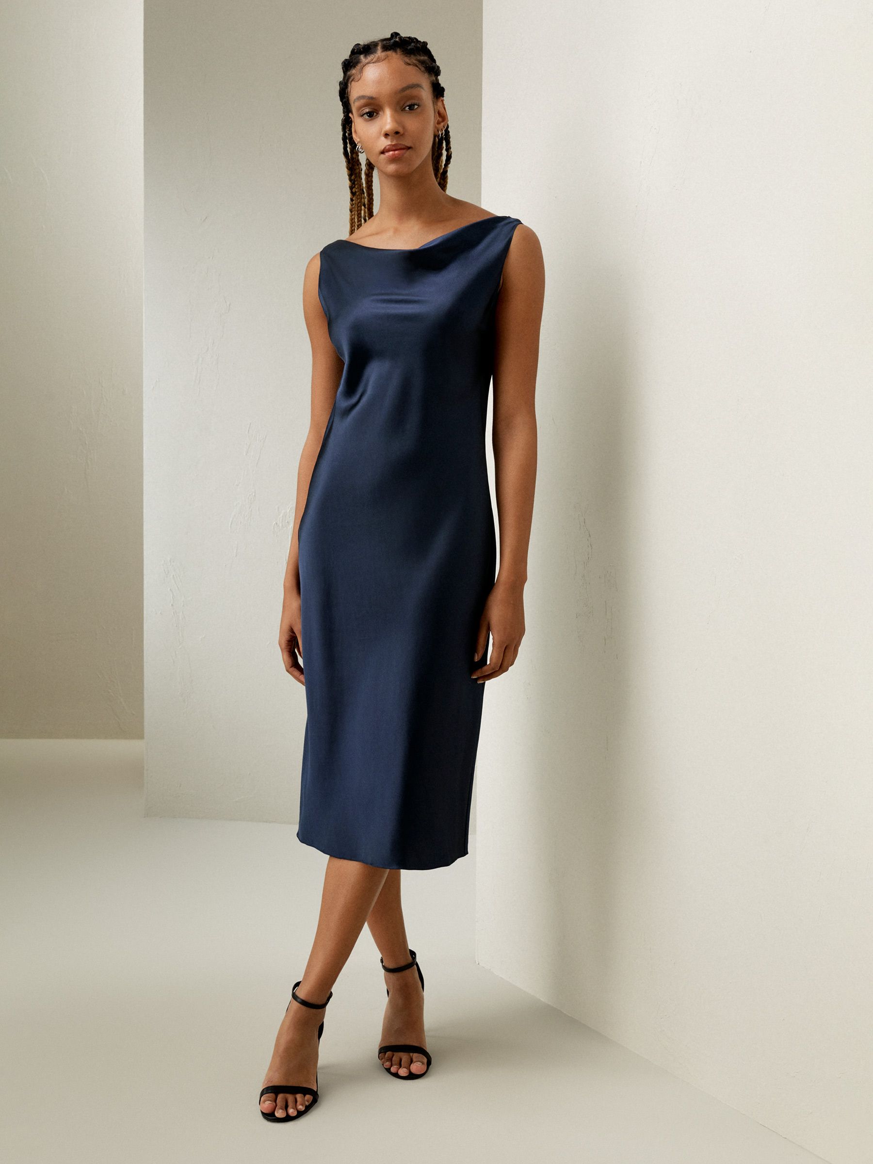 Cowl-Neck Silk Midi Dress