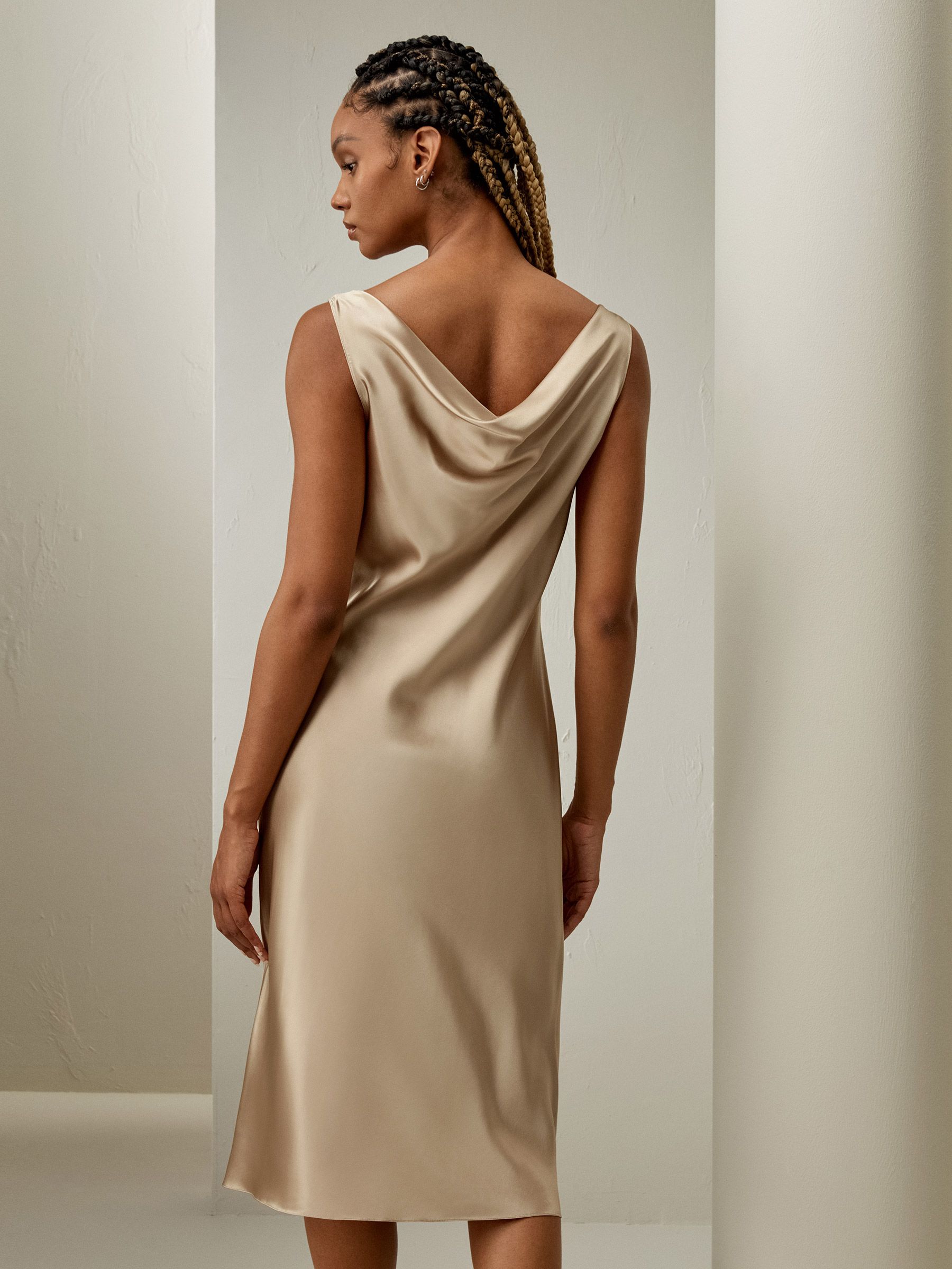 Cowl-Neck Watershine Silk Midi Dress