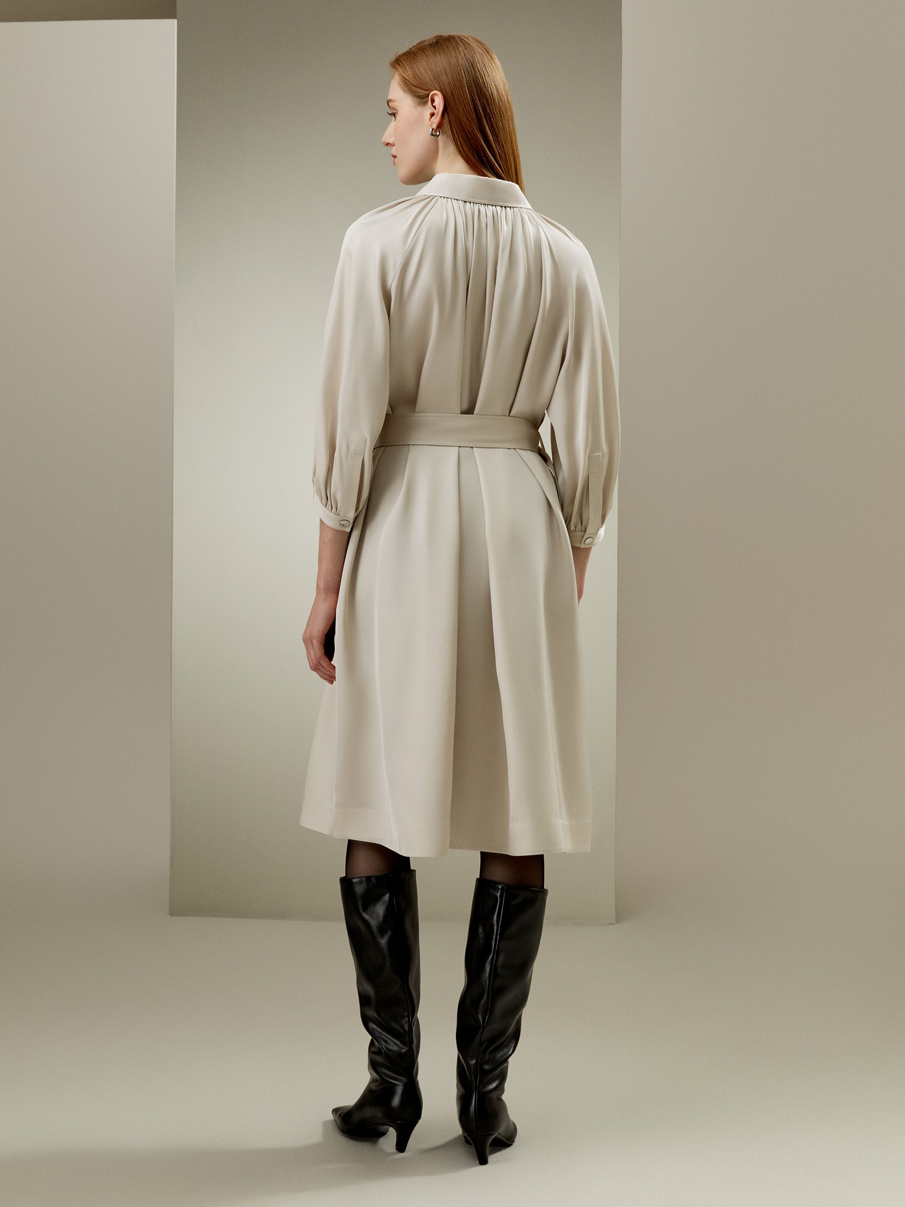 Belted Silk-Wool Windbreaker Dress